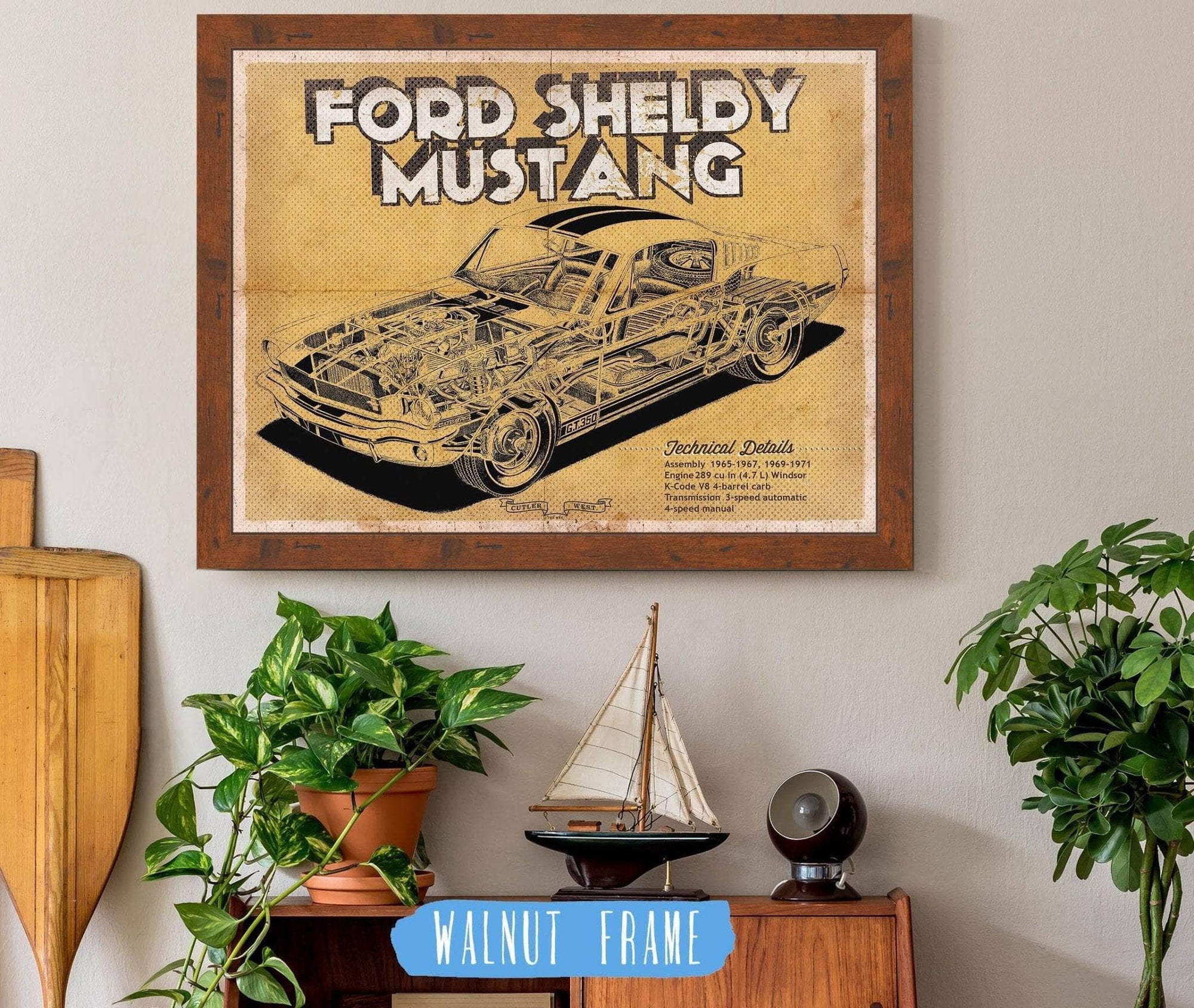 Cutler West Ford Collection 14" x 11" / Walnut Frame Vintage Ford Shelby Mustang Sports Car Print 701708842-14"-x-11"66972