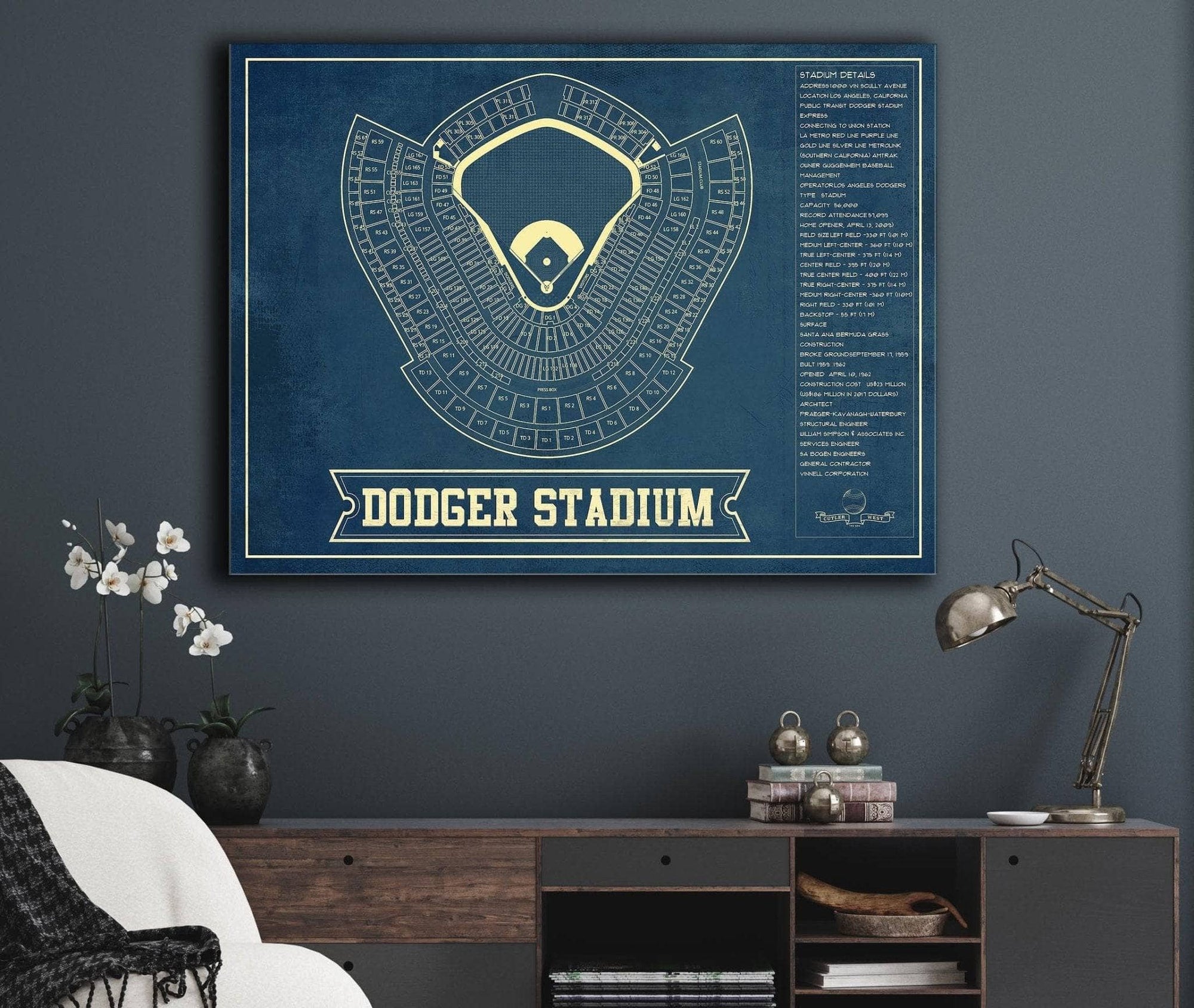 Cutler West Baseball Collection LA Dodgers Stadium Seating Chart - Vintage Baseball Fan Print