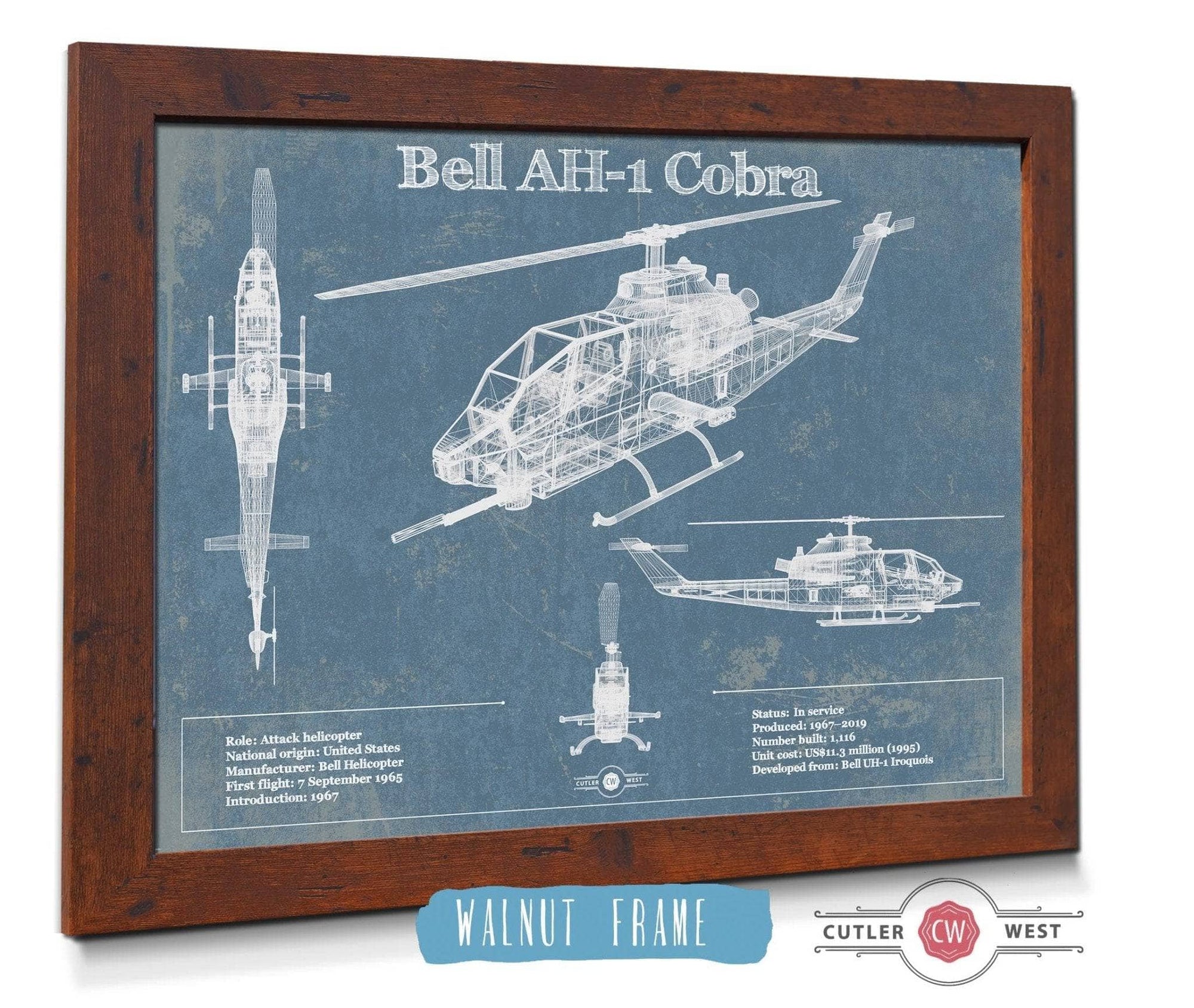 Cutler West Military Aircraft Bell AH-1 HueyCobra/Cobra Vintage Original Blueprint Military Print