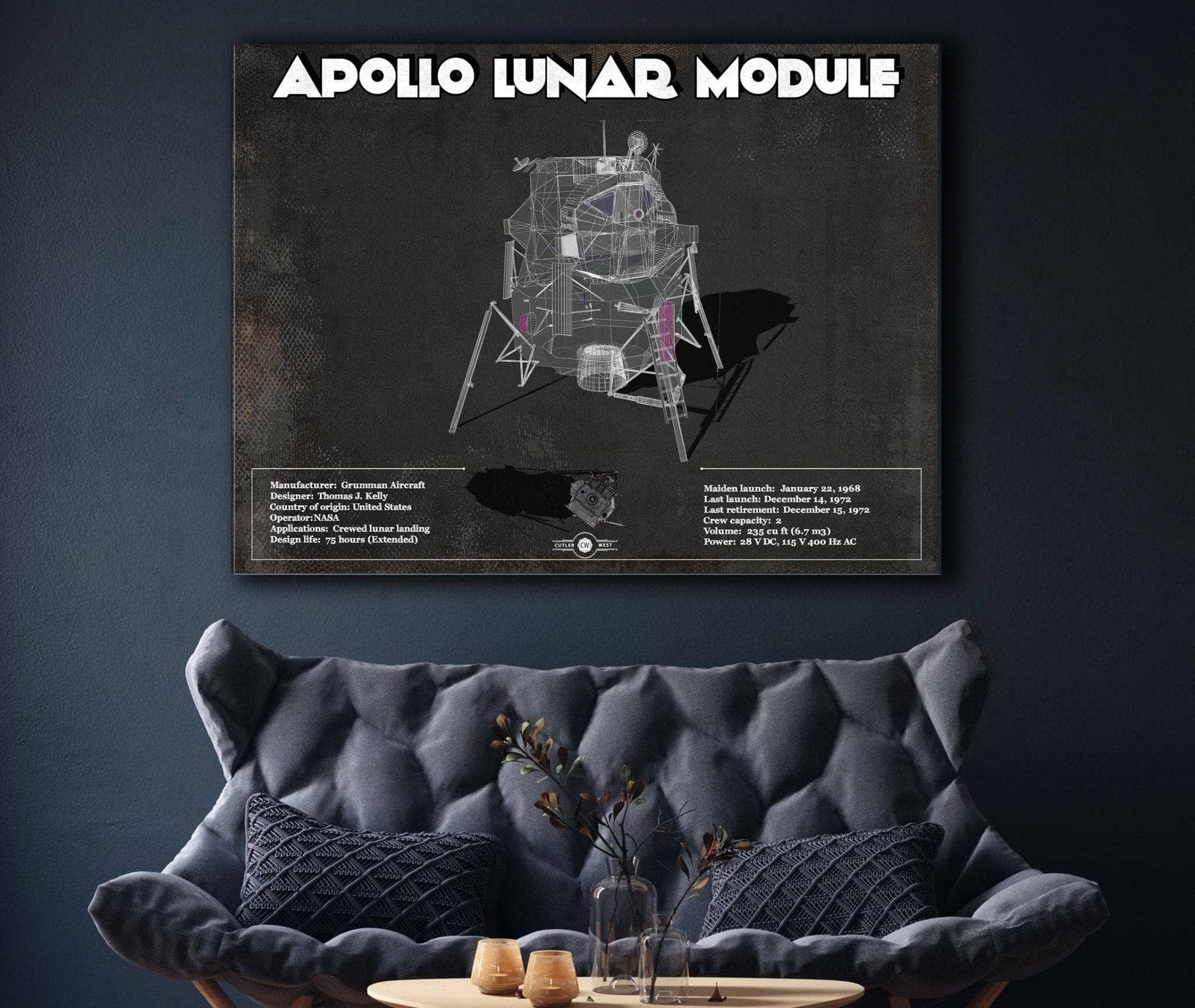 Cutler West Best Selling Collection Apollo Lunar Module (LEM) NASA Aviation Blueprint Print