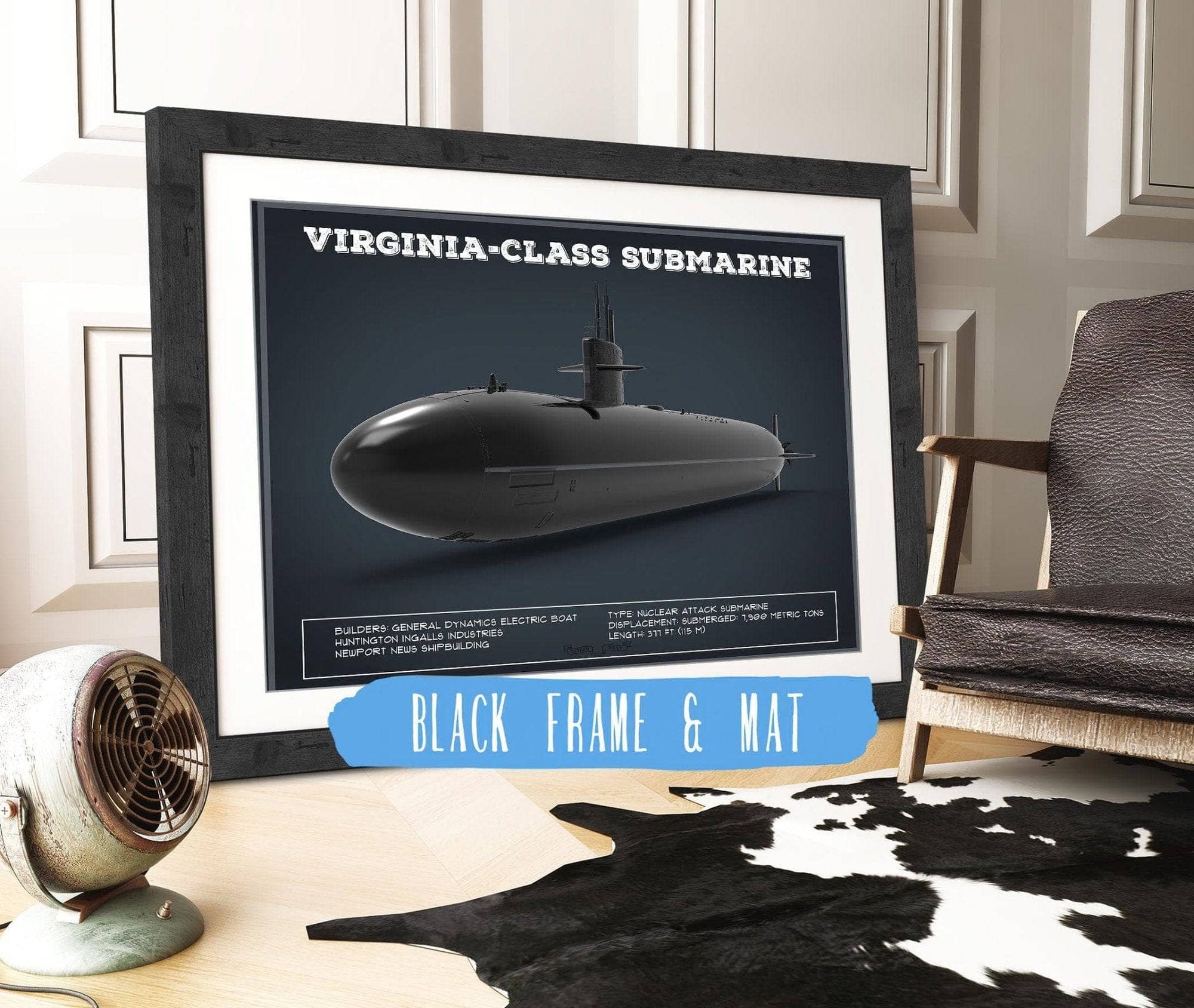 Cutler West Naval Military Virginia-Class submarine Blueprint Patent Original Art