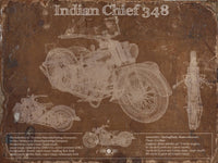 Cutler West 14" x 11" / Unframed Indian Chief 348 Brown Background Vintage Original Motorcycle Blueprint 835000023_59297