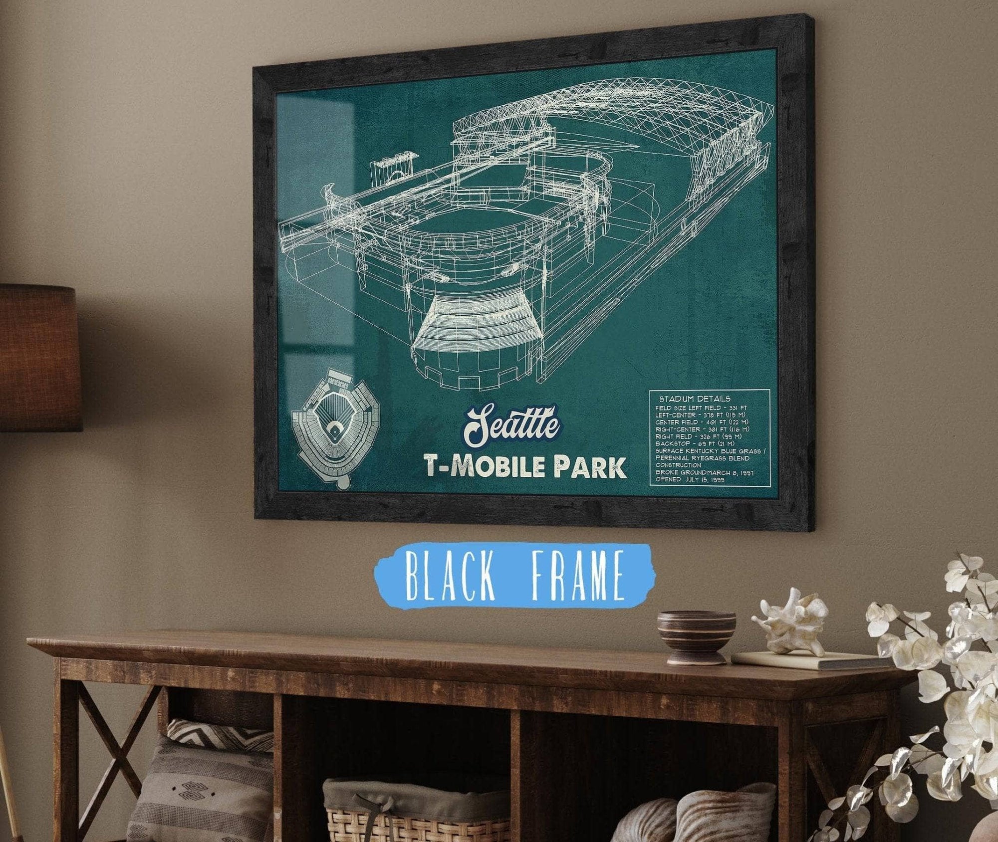 Cutler West Baseball Collection 14" x 11" / Black Frame Seattle Mariners T- Mobile Park Vintage Baseball Frame Print 2019 692366049_23873