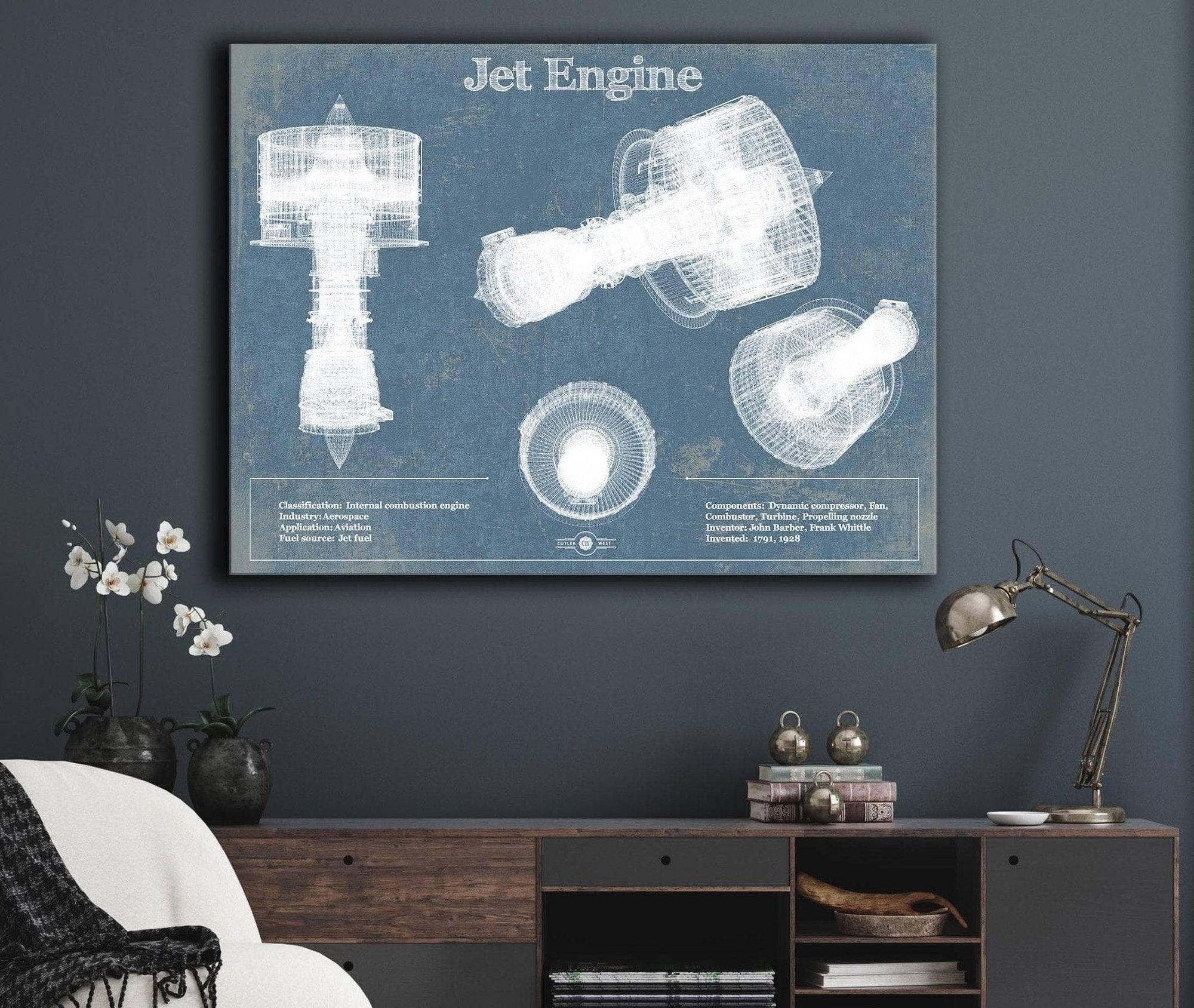 Cutler West Jet Engine Vintage Original Blueprint Print