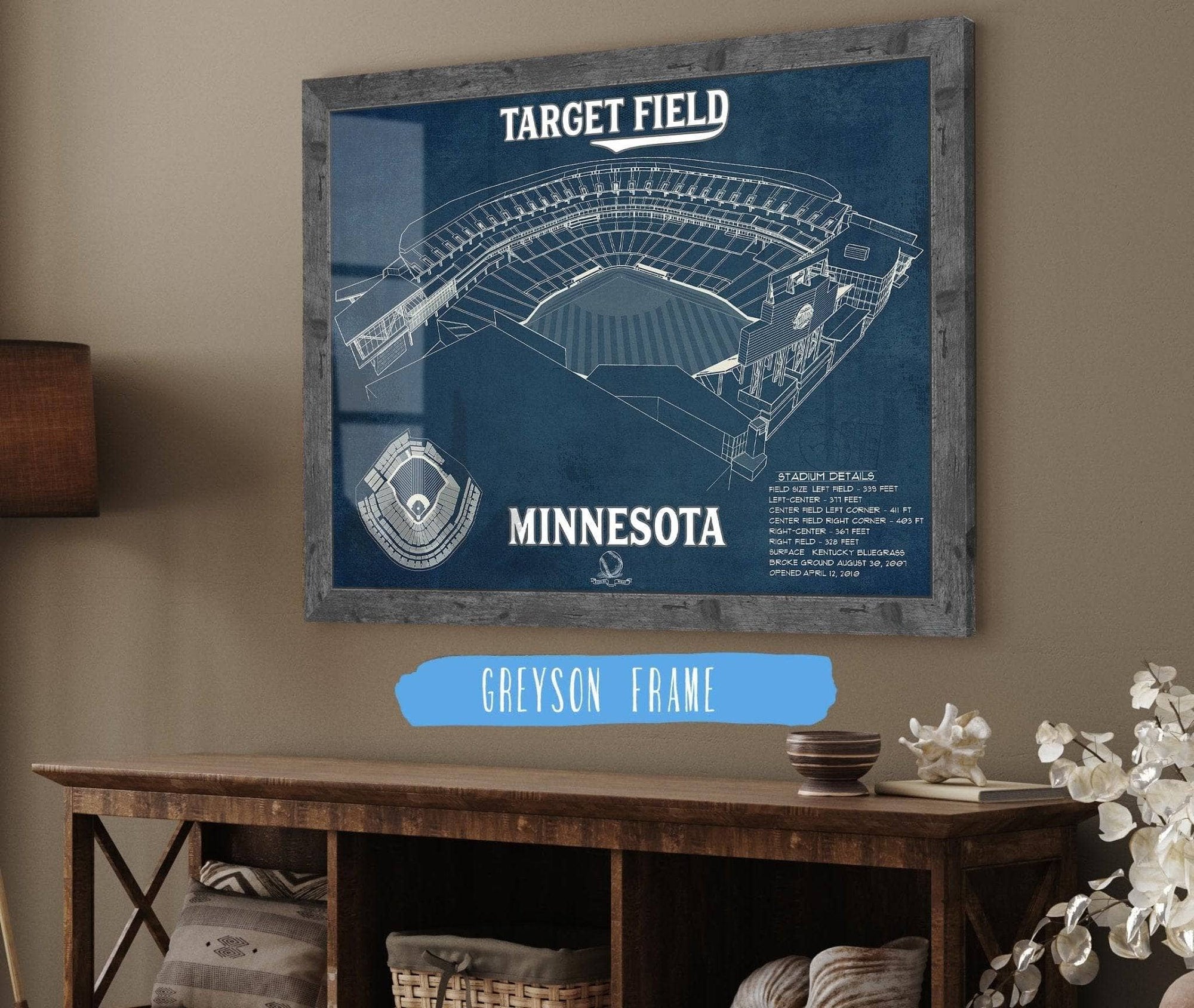Cutler West Baseball Collection Vintage Minnesota Twins - Target Field Baseball Print
