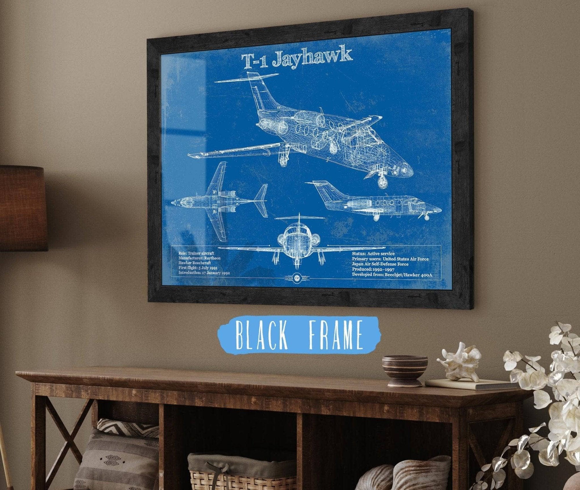 Cutler West Military Aircraft 14" x 11" / Black Frame T-1 Jayhawk Vintage Blueprint Coffee Cup 912345686_18395