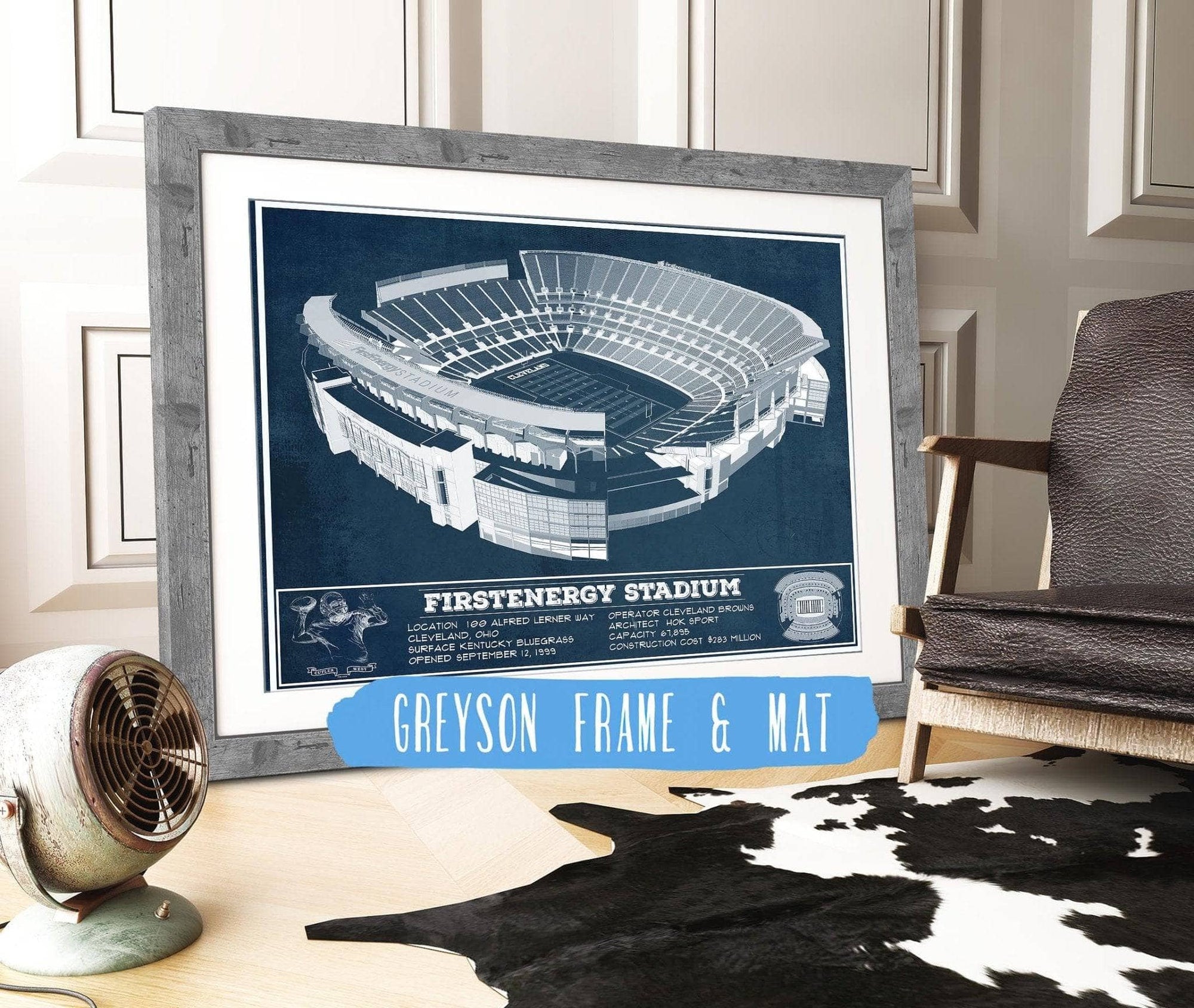 Cutler West Pro Football Collection 14" x 11" / Greyson Frame & Mat Cleveland FirstEnergy Stadium - Vintage Football Print 69068269_60295