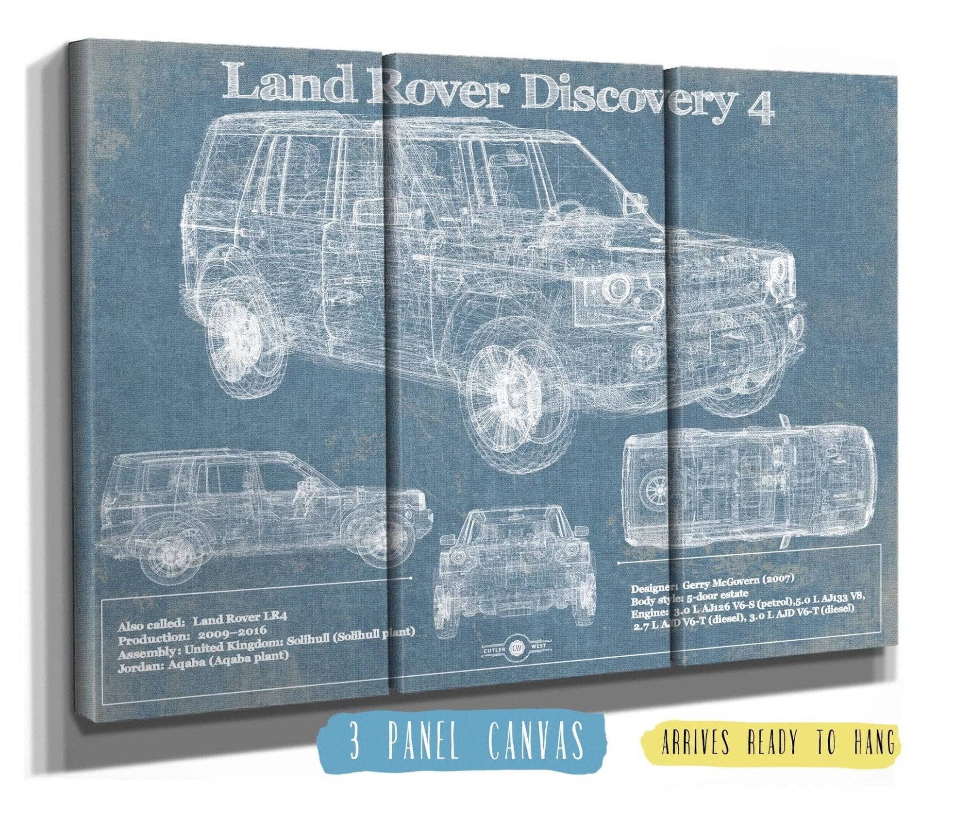 Cutler West Land Rover Collection 48" x 32" / 3 Panel Canvas Wrap Land Rover Discovery 4 Blueprint Vintage Auto Patent Print 906705570