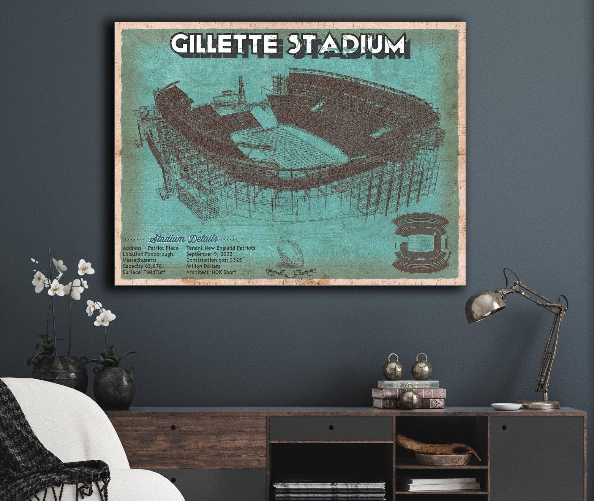 Cutler West Pro Football Collection New England Patriots Gillette Stadium Seating Chart - Vintage Football Team Color Print