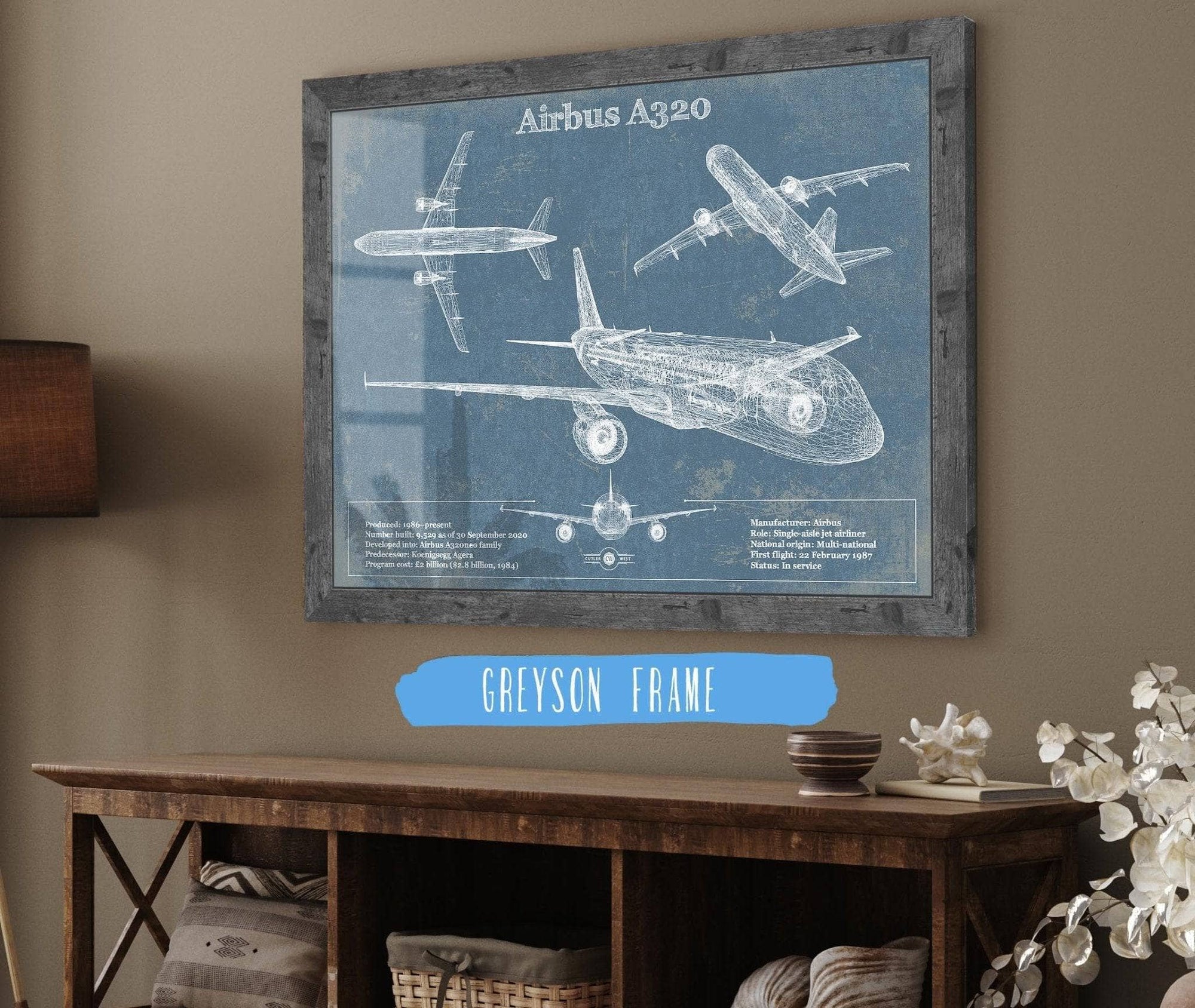 Cutler West Airbus Collection Airbus A320 Vintage Aviation Blueprint Print