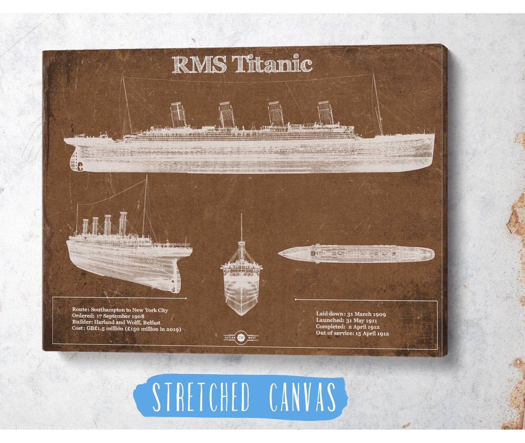 Cutler West Naval Military Titanic Blueprint Original Wall Art