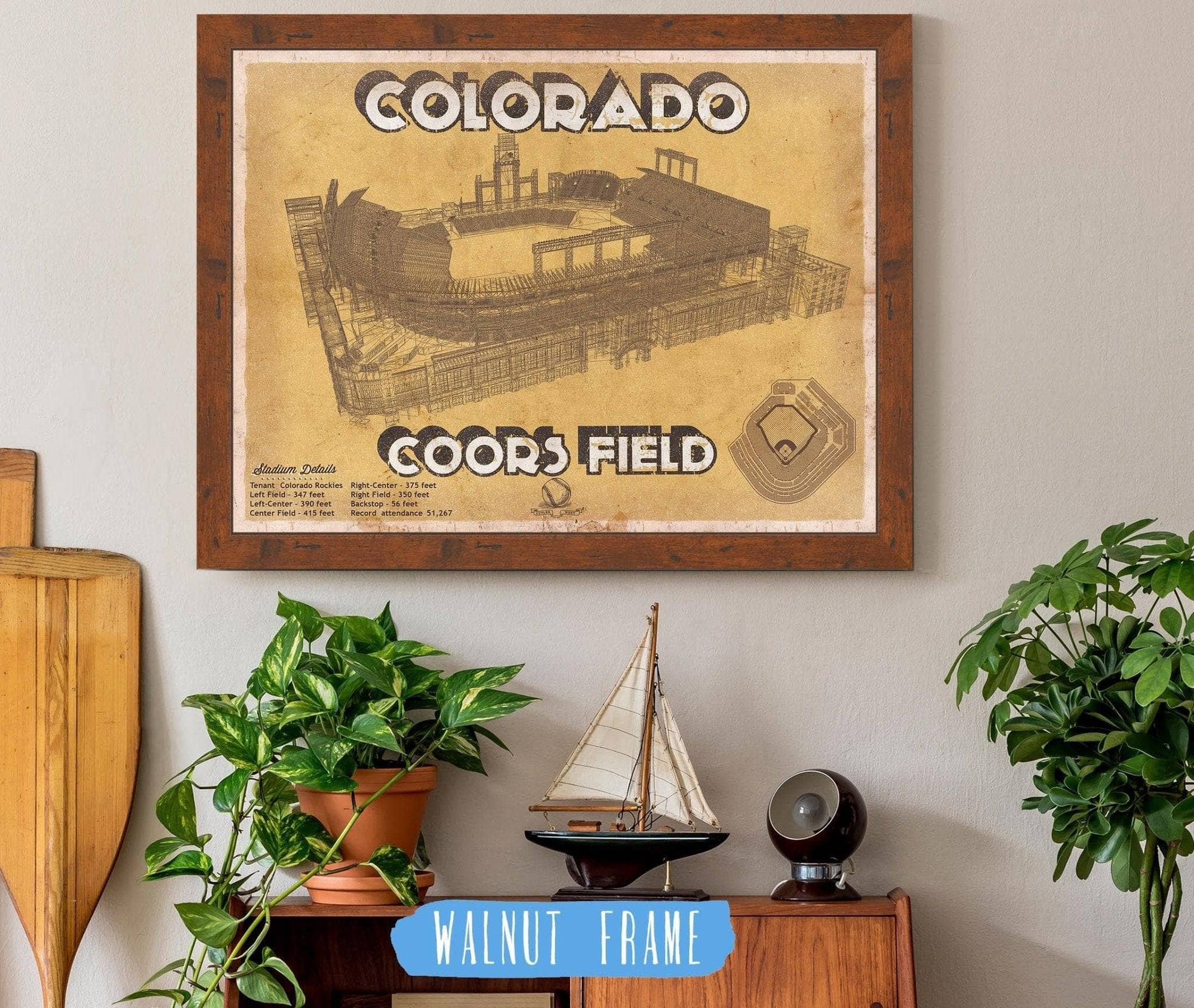 Cutler West Baseball Collection 14" x 11" / Walnut Frame Colorado Rockies Coors Field - Vintage Baseball Fan Print 701938734_54086