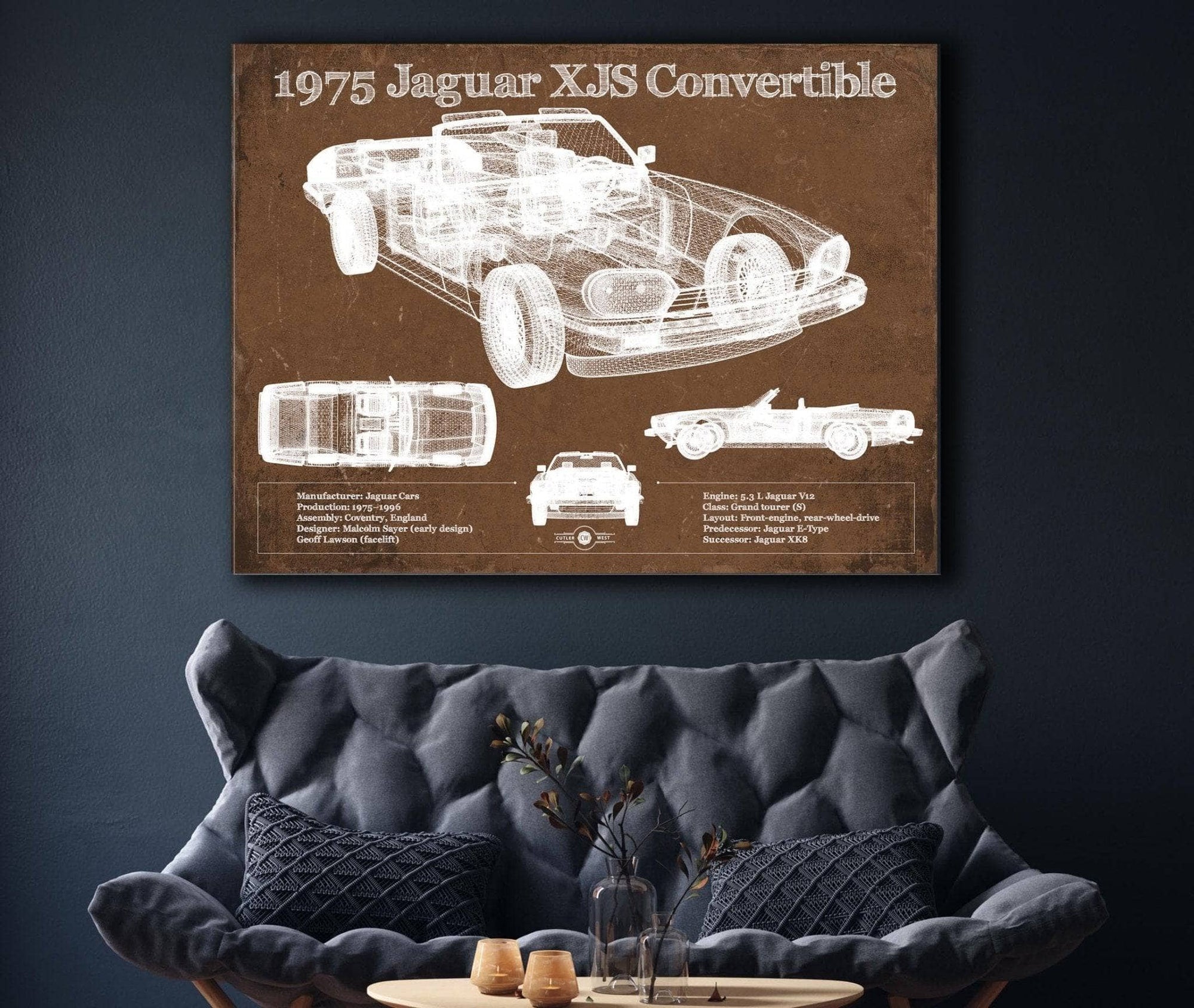 Cutler West Jaguar Collection 1975 Jaguar Xjs Convertible Vintage Blueprint Auto Print