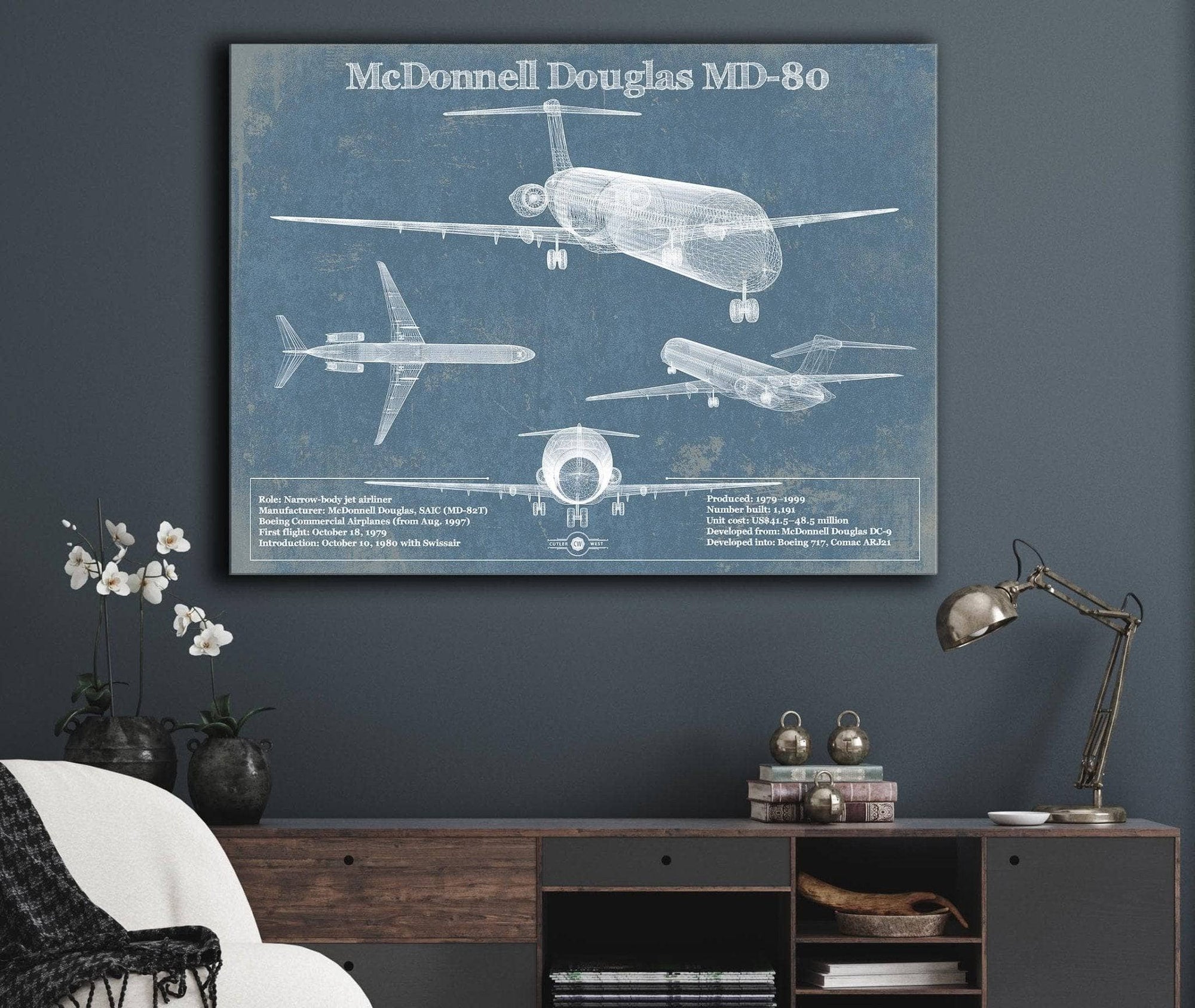 Cutler West McDonnell Douglas Collection McDonnell Douglas MD-80 Vintage Aviation Blueprint Print