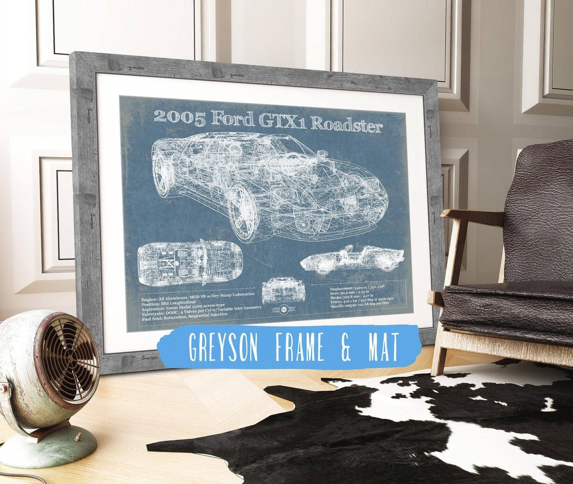 Cutler West Ford Collection 14" x 11" / Greyson Frame & Mat 2005 Ford GTX1 Roadster Vintage Blueprint Auto Print 933350037_17742