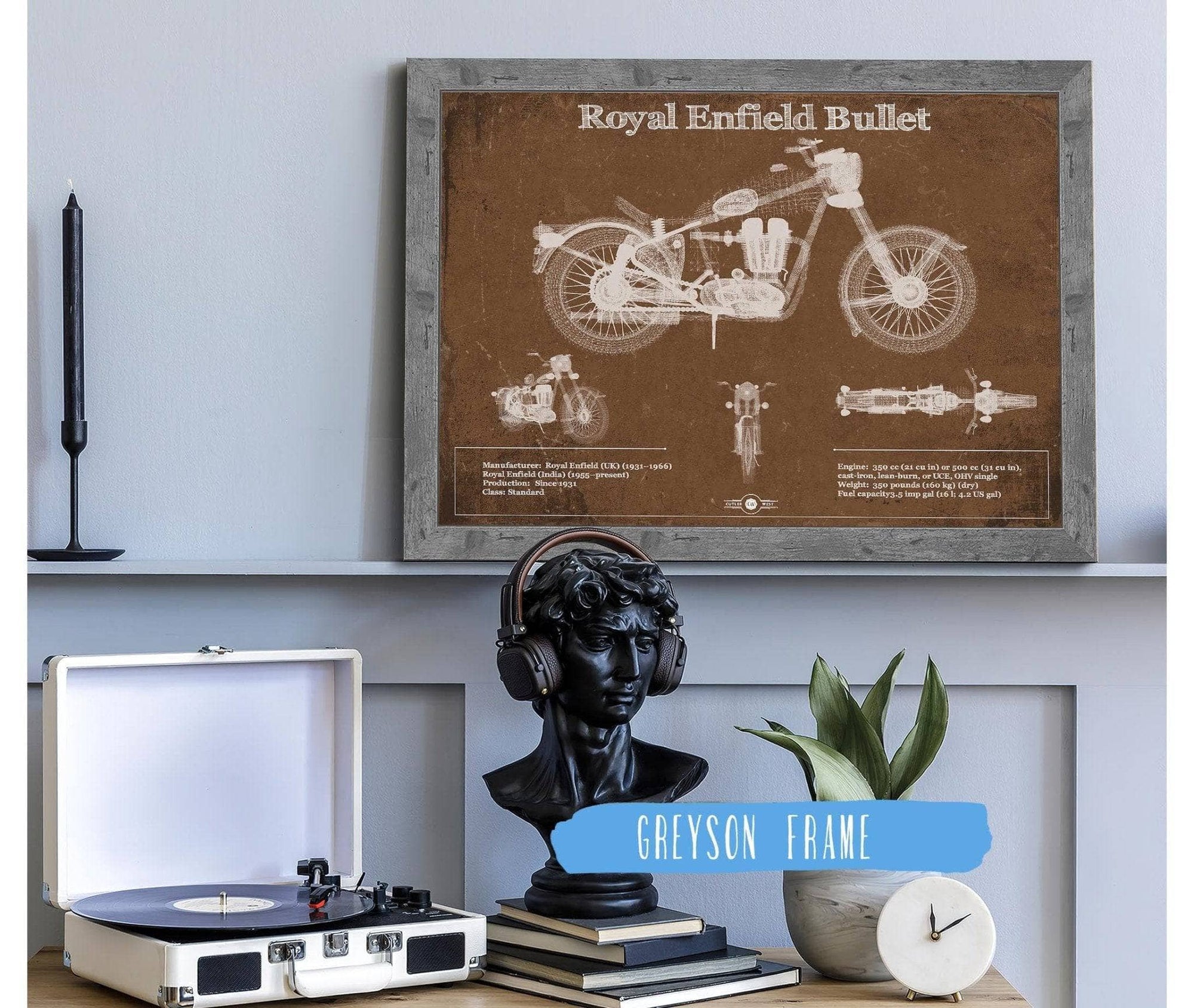 Cutler West 20" x 16" / Greyson Frame Royal Enfield Bullet Blueprint Motorcycle Patent Print 933350104_29748