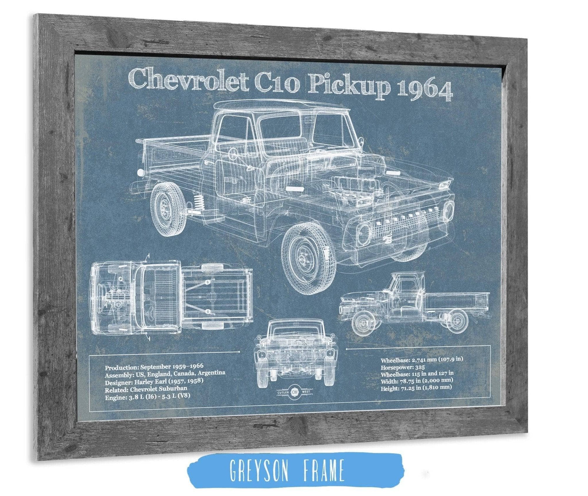 Cutler West Chevrolet Collection 1964 Chevrolet C10 Pickup Vintage Blueprint Auto Print