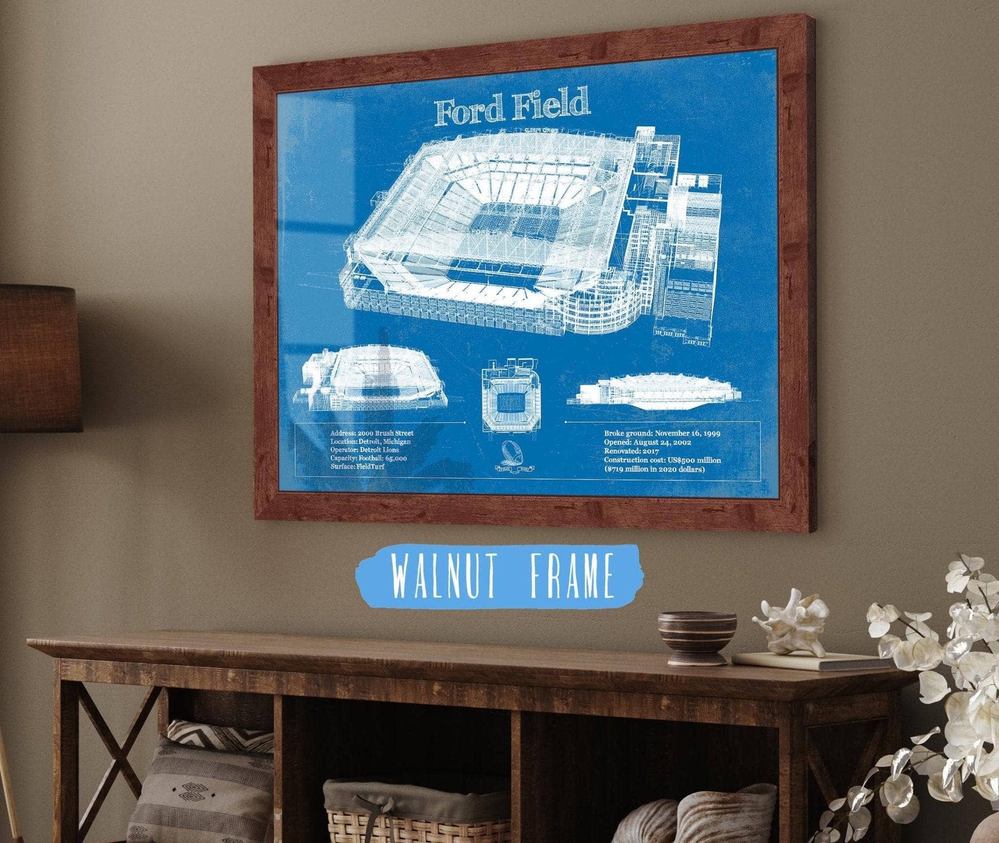 Cutler West Pro Football Collection Vintage Detroit Lions Ford Field Wall Art