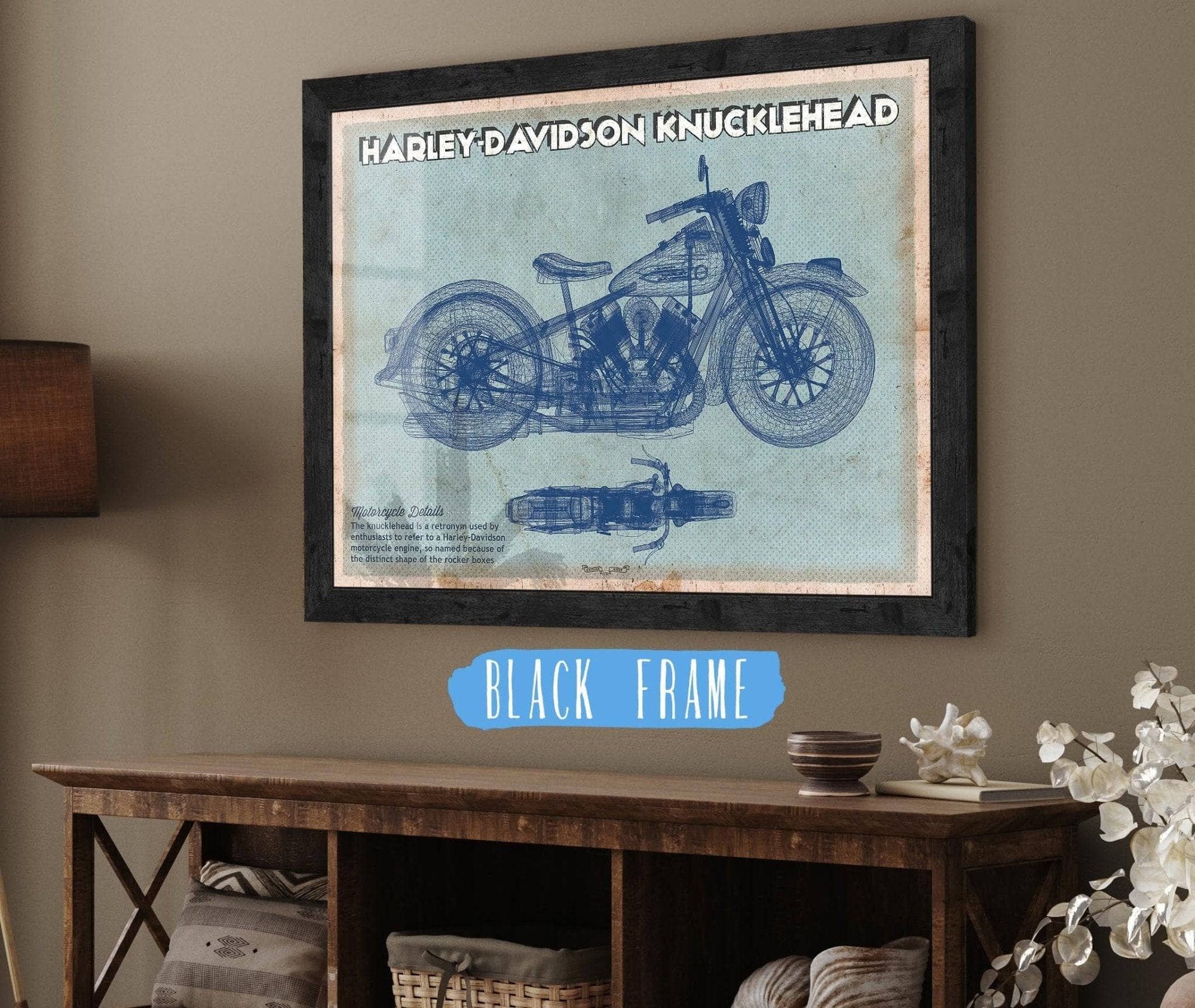 Cutler West 14" x 11" / Black Frame Harley-Davidson Knucklehead Blueprint Motorcycle Patent Print 835000030_63983