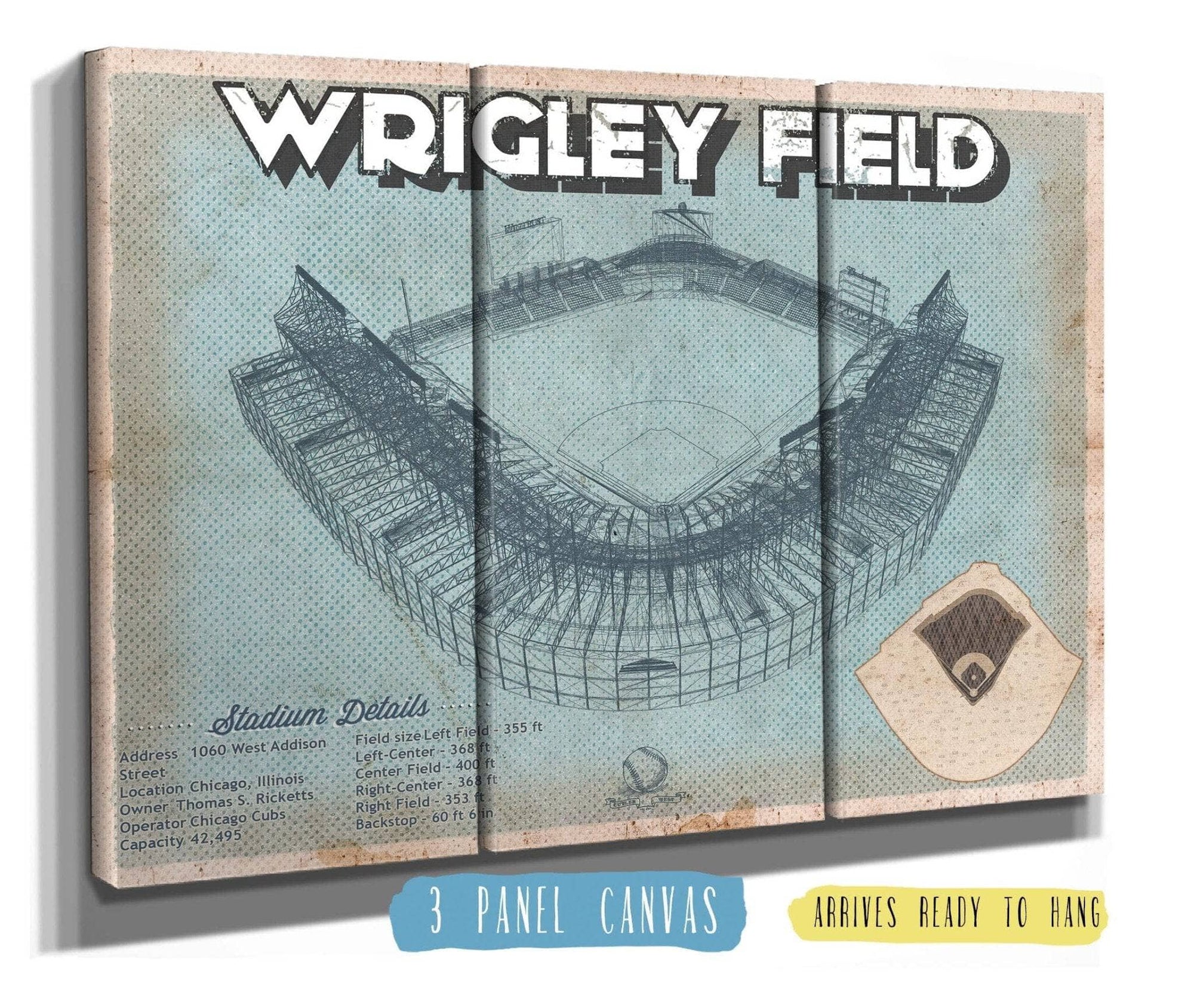 Cutler West 48" x 32" / 3 Panel Canvas Wrap Wrigley Field Art - Chicago Cubs Baseball Print 635805674-48"-x-32"8295