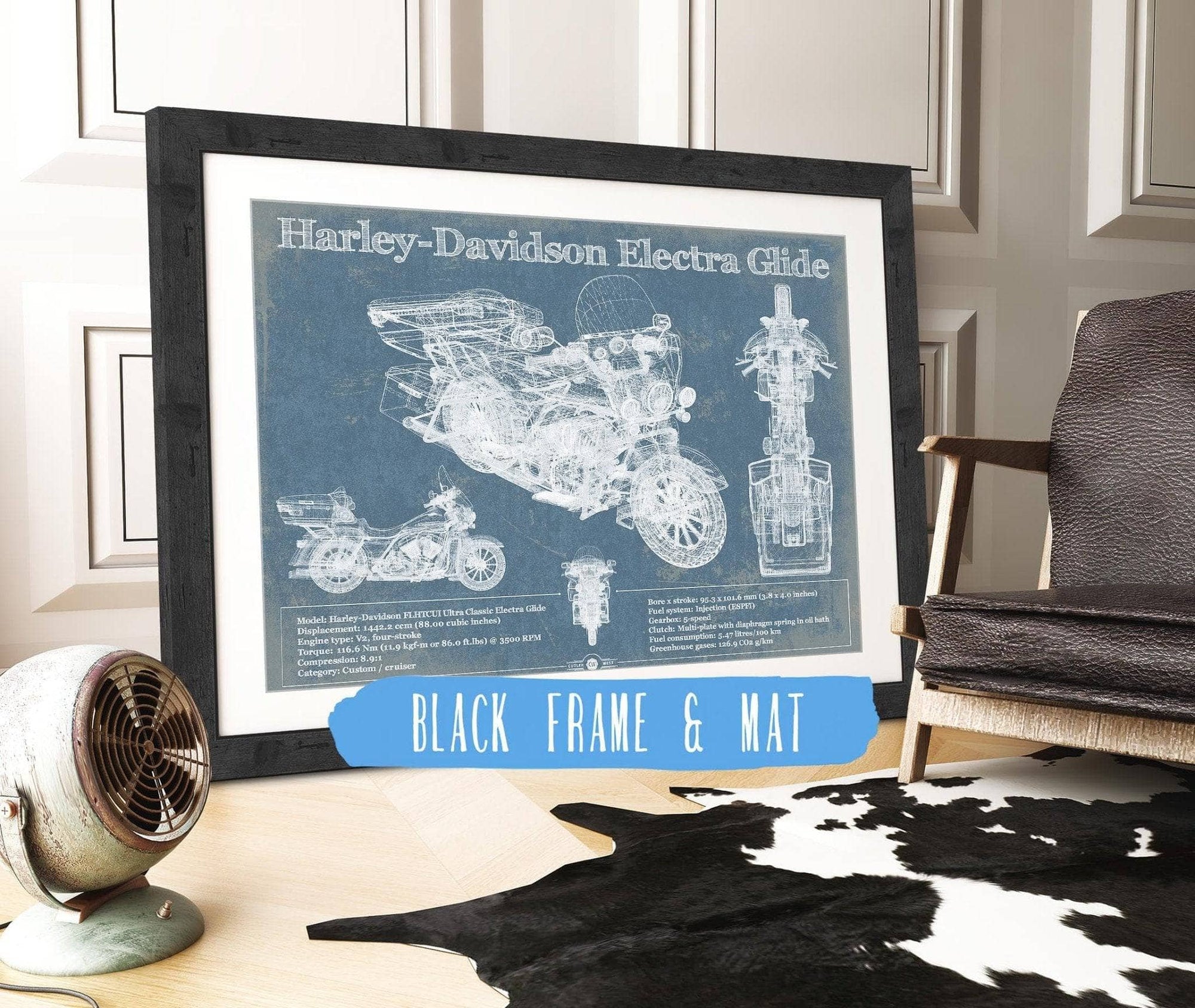 Cutler West 14" x 11" / Black Frame & Mat Harley-Davidson FLHTCUI Ultra Classic Electra Glide Vintage Motorcycle Patent Print 933311113_18132