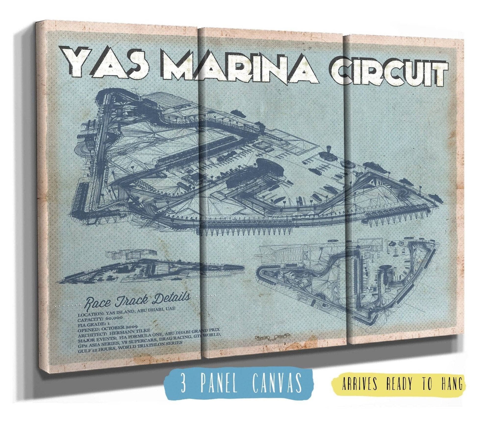 Cutler West 48" x 32" / 3 Panel Canvas Wrap Yas Marina Circuit Blueprint Race Track Print 805534261-48"-x-32"4995