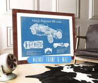 Cutler West Jaguar Collection 14" x 11" / Walnut Frame & Mat 1935 Jaguar SS 100 Blueprint Vintage Auto Print 933350049_22754
