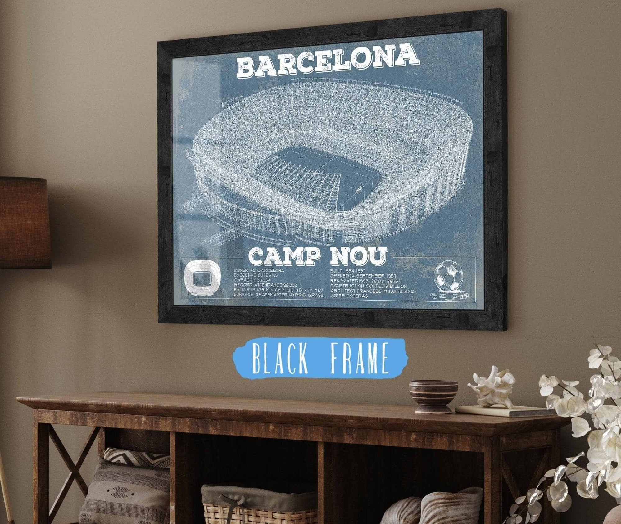 Cutler West Soccer Collection 14" x 11" / Black Frame Vintage FC Barcelona Camp Nou Stadium Soccer Print 704550612-14"-x-11"44976