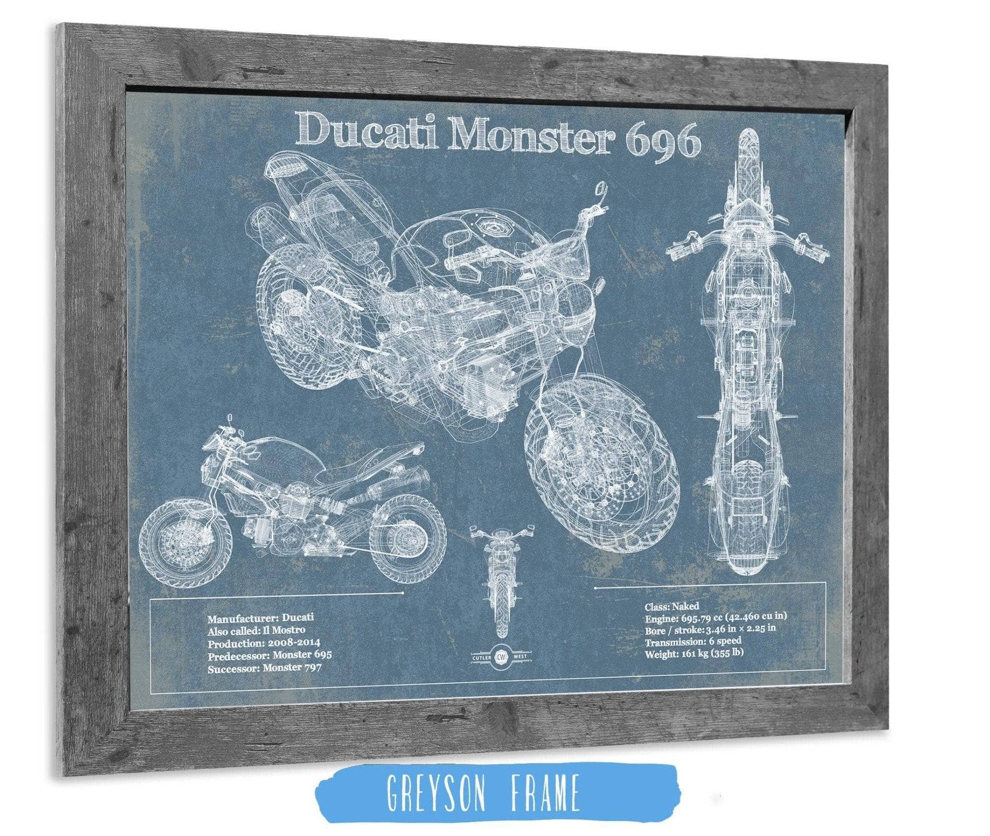 Cutler West Ducati Monster 696 Blueprint Motorcycle Patent Print