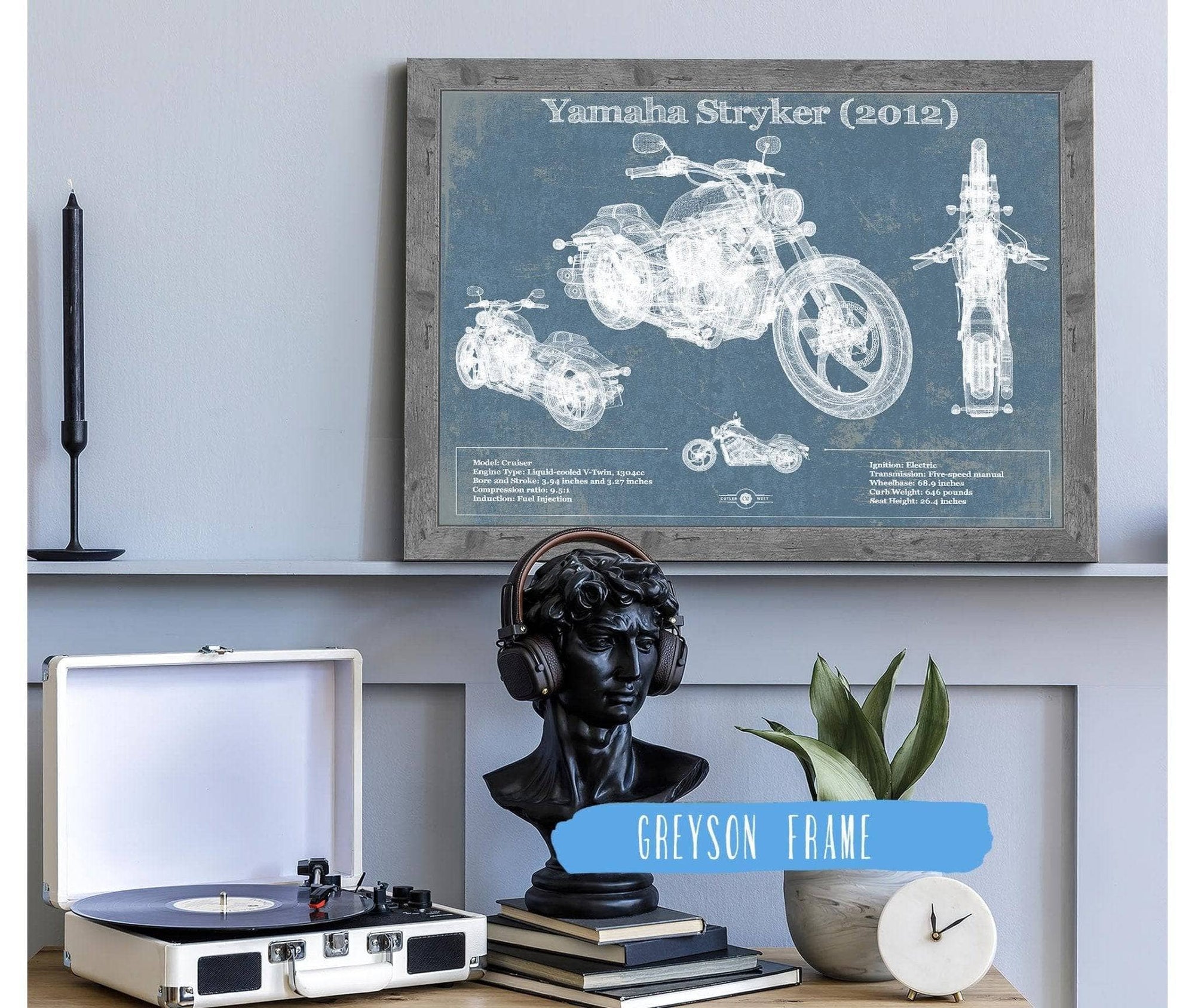 Cutler West 14" x 11" / Greyson Frame Yamaha Stryker (2012) Vintage Blueprint Motorcycle Patent Print 833110033-14"-x-11"6206