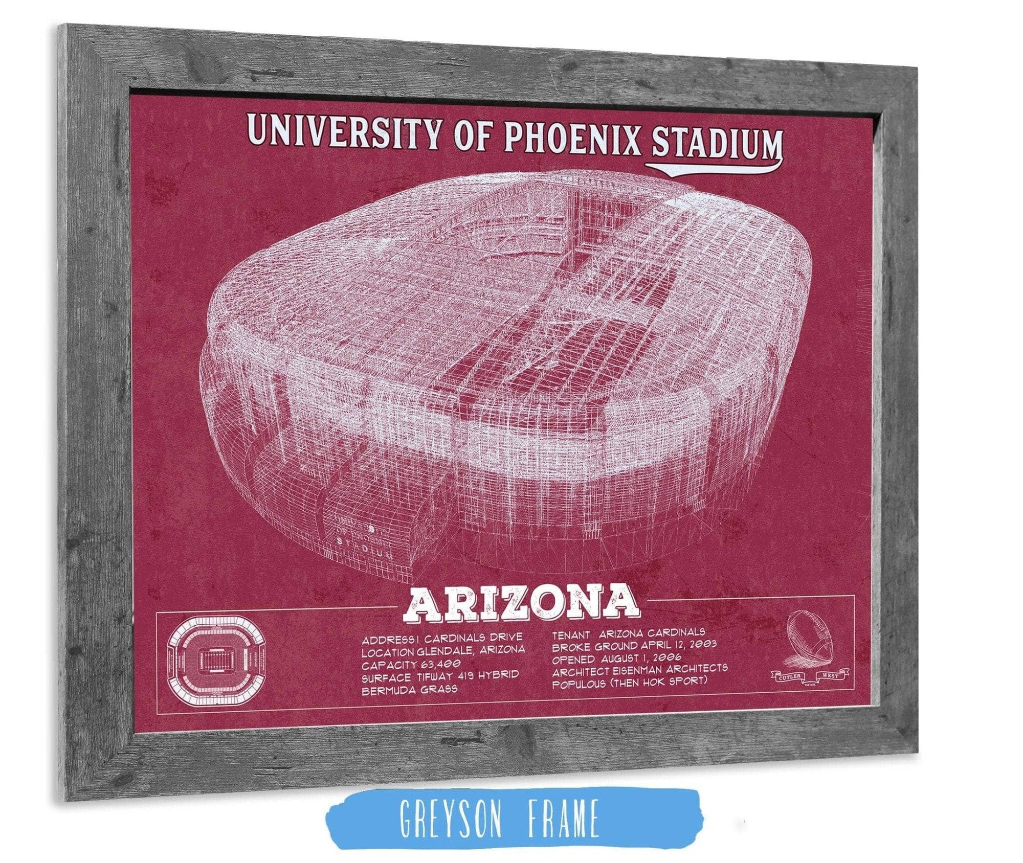 Cutler West Pro Football Collection 14" x 11" / Greyson Frame Arizona Cardinals - University of Phoenix Stadium Vintage Football Team Color Print 701397572_69199