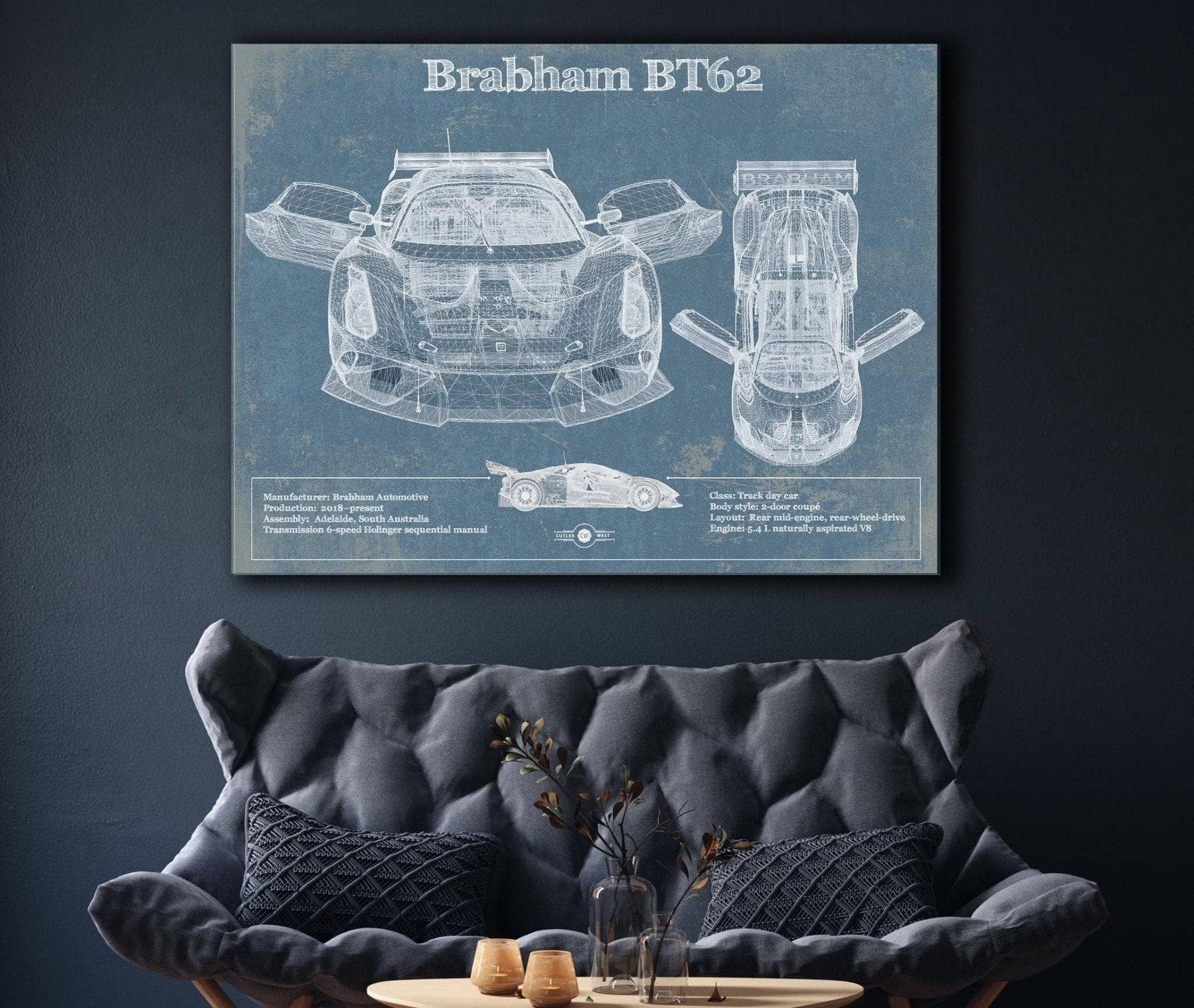 Cutler West Vehicle Collection Brabham BT62 Blueprint Vintage Auto Print
