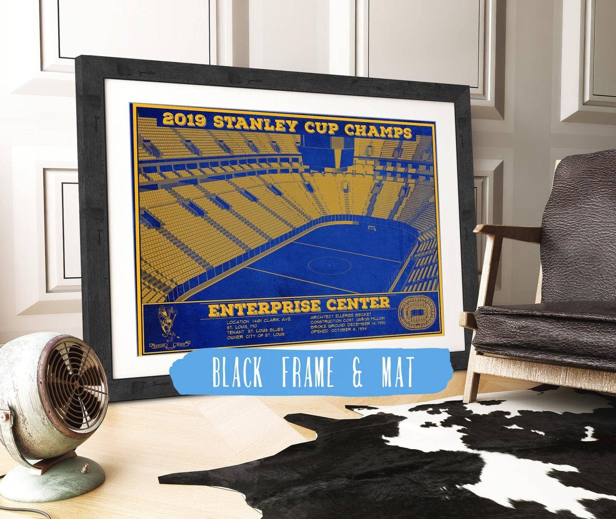 Cutler West 14" x 11" / Black Frame & Mat St. Louis Blues Enterprise 2019 Stanley Cup Champions - Vintage Hockey Team Color Print 659984130-TEAM