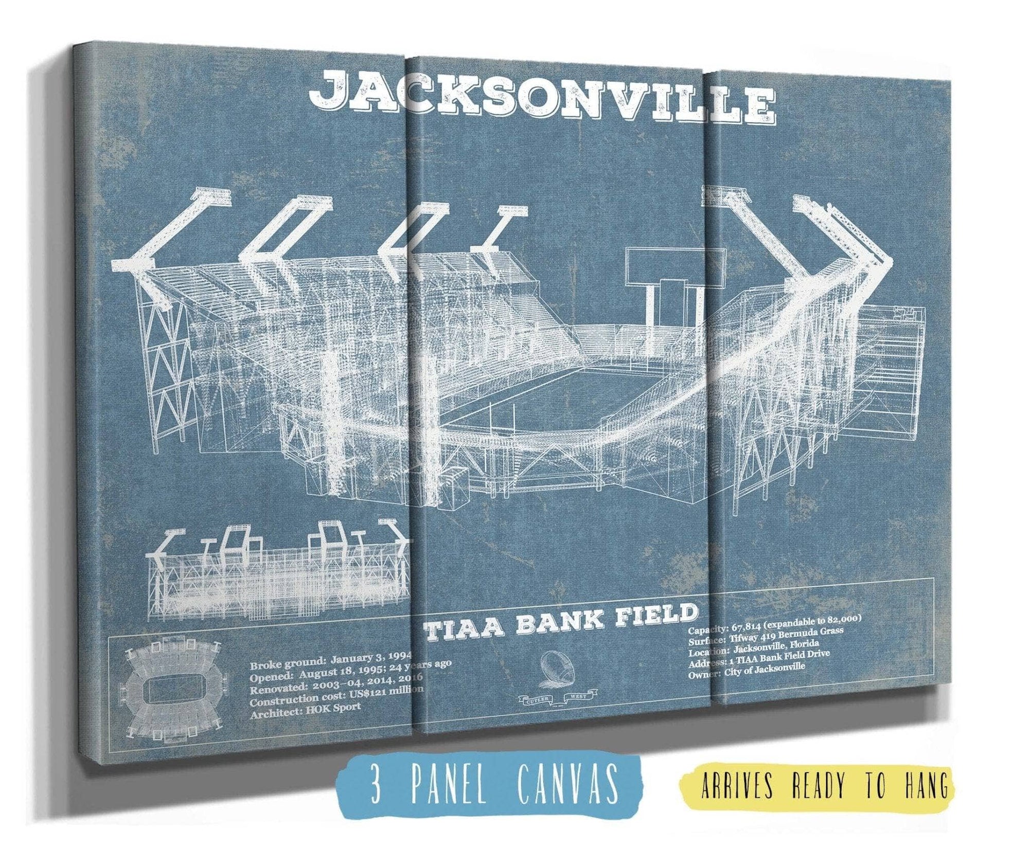 Cutler West Pro Football Collection 48" x 32" / 3 Panel Canvas Wrap Jacksonville Jaguars TIAA Bank Field  Vintage Football Print 835000059_25572