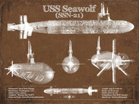 Cutler West Naval Military 14" x 11" / Unframed USS Seawolf (SSN-21) Blueprint Original Military Wall Art - Customizable 933350078_25720