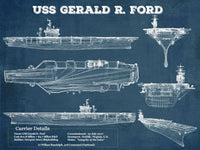 Cutler West Naval Military 14" x 11" / Unframed USS Gerald R. Ford (CVN-78) Aircraft Carrier Blueprint Original Military Wall Art - Customizable 845000166_66507