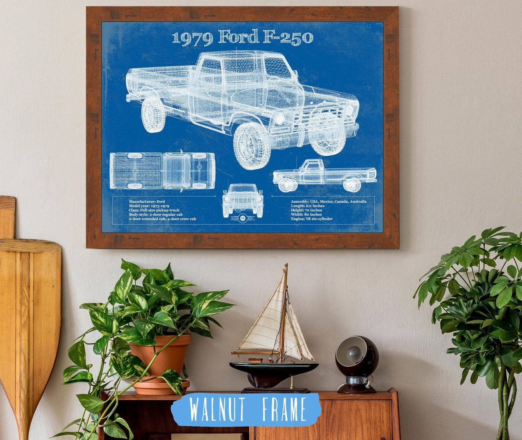Cutler West Ford Collection 14" x 11" / Walnut Frame 1979 Ford F 250 Vintage Blueprint Auto Print 933311117_41414