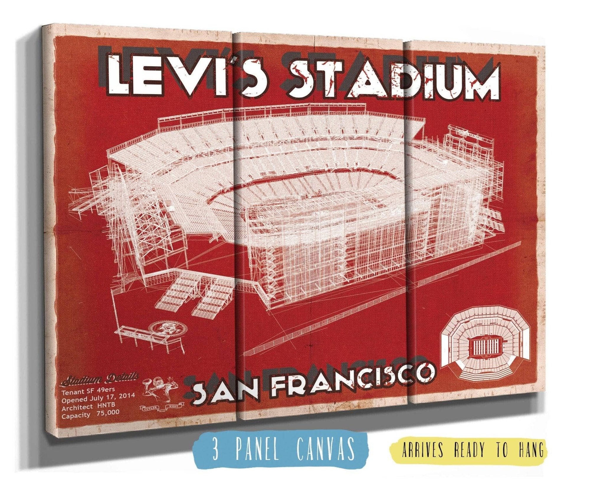 Cutler West Pro Football Collection 48" x 32" / 3 Panel Canvas Wrap San Francisco 49ers - Levi's Stadium Seating Chart - Vintage Football Print 698227176-TOP