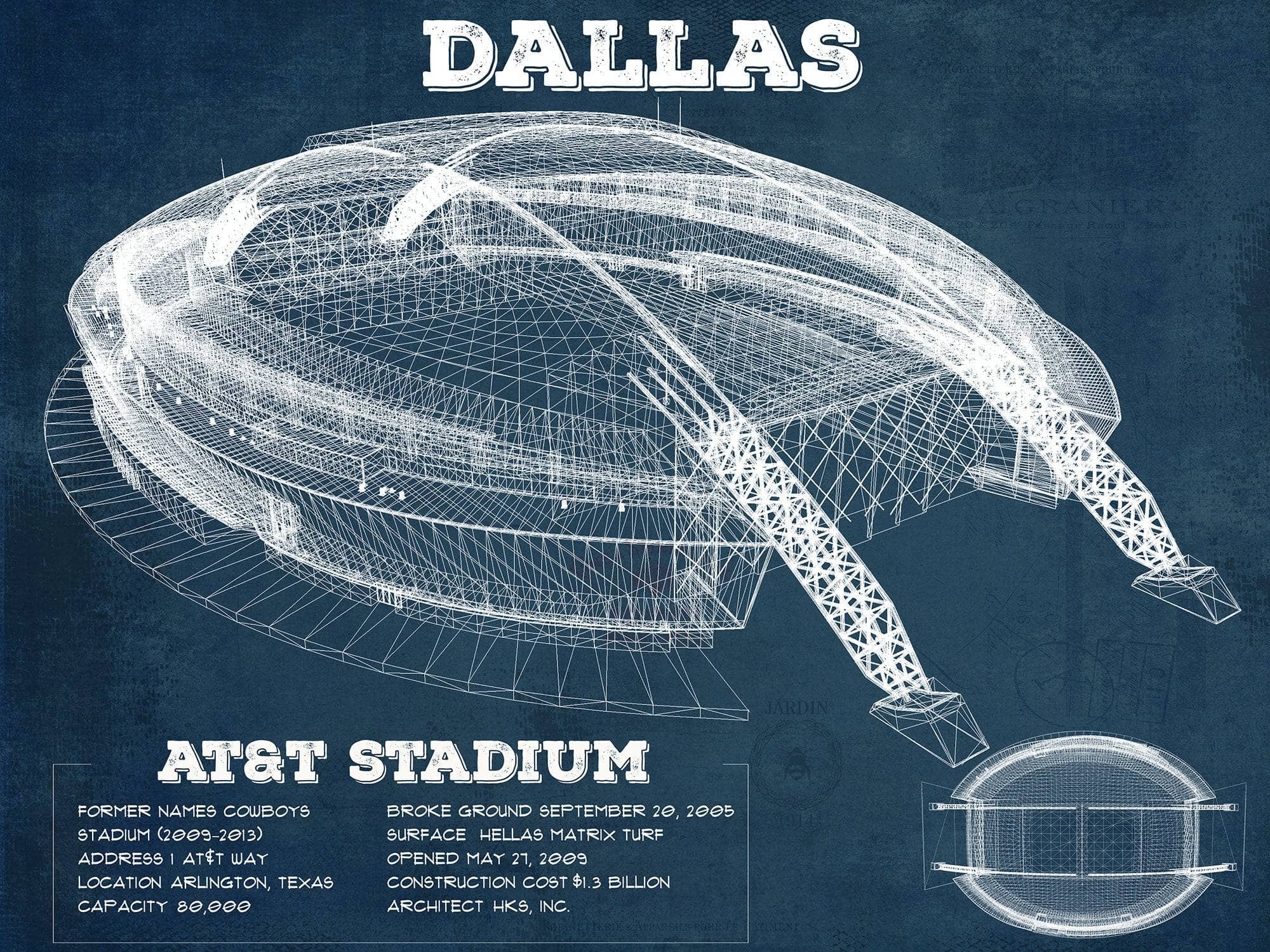 Cutler West Pro Football Collection 14" x 11" / Unframed Dallas Cowboys - AT&T Stadium - Vintage Football Print 667011899-TOP