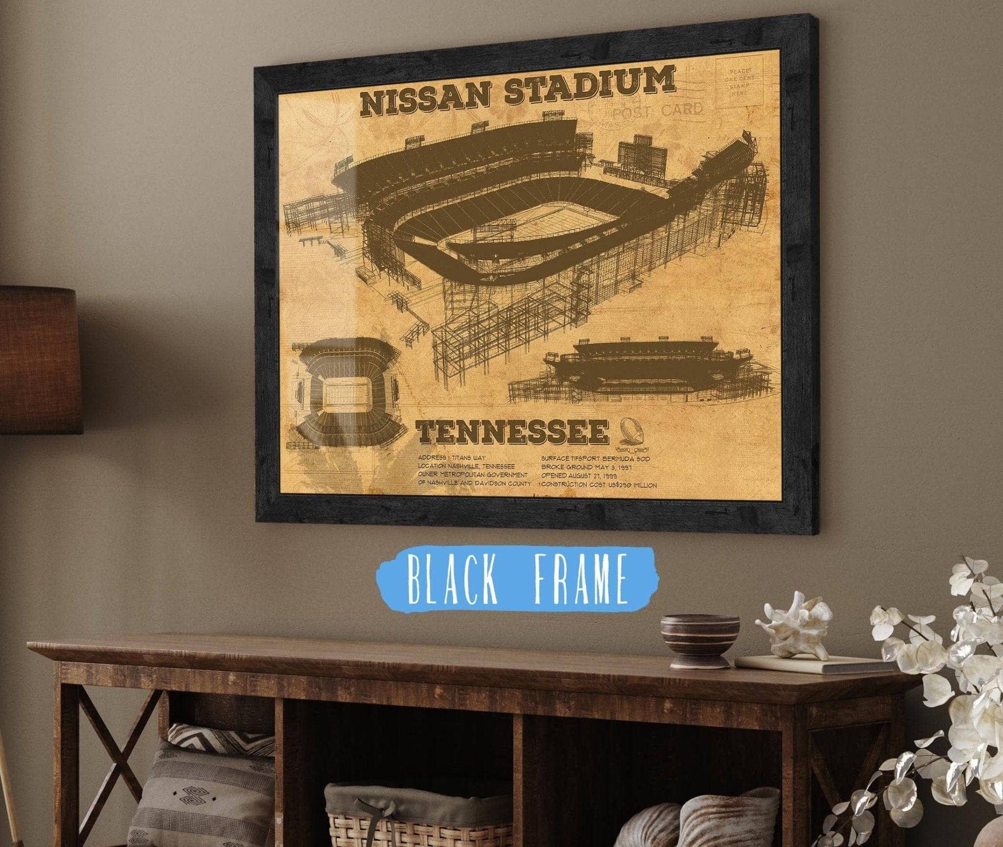 Cutler West Pro Football Collection 14" x 11" / Black Frame Tennessee Titans Nissan Stadium - Vintage Football Print 723978276_71088