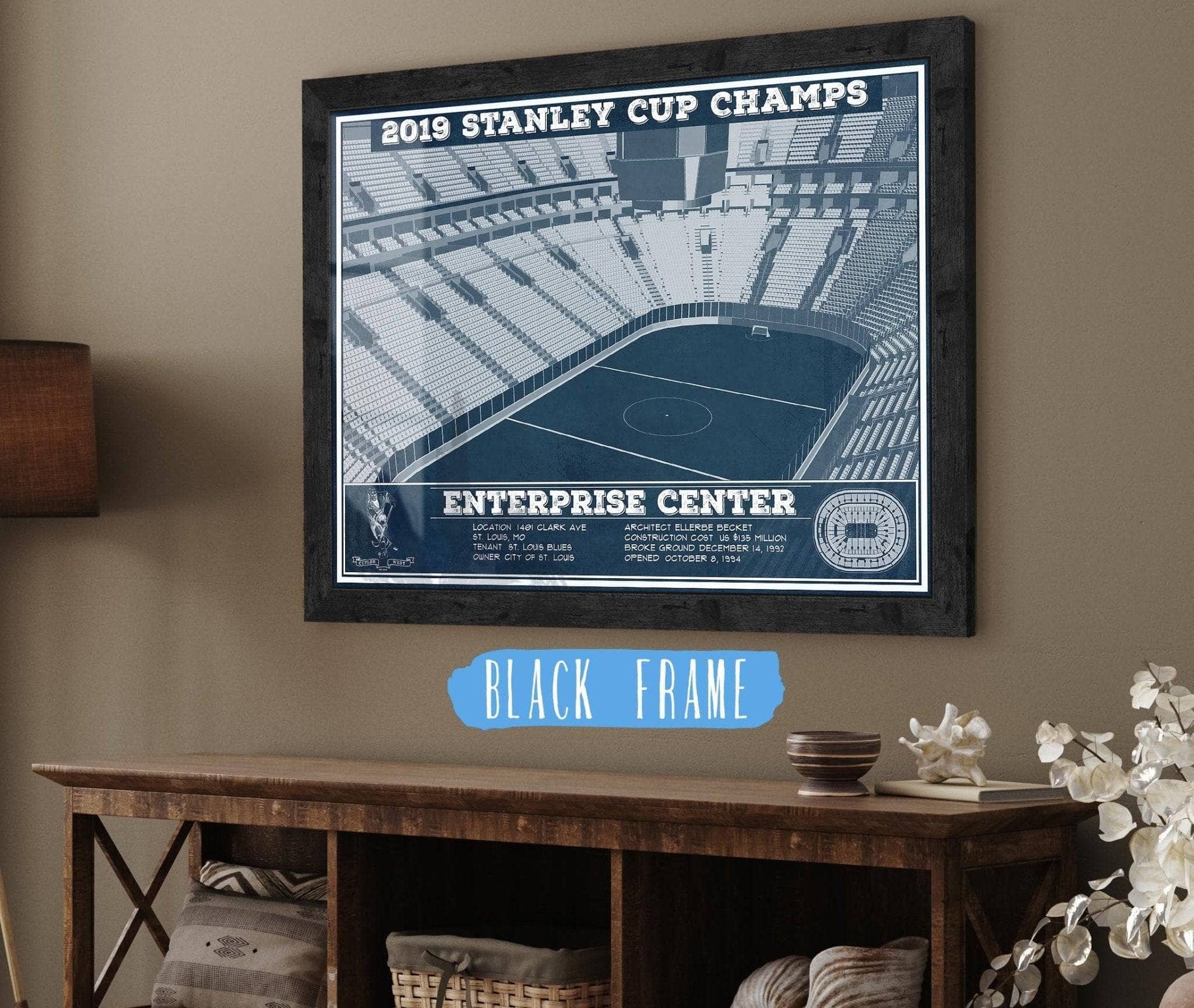 Cutler West 14" x 11" / Black Frame St. Louis Blues Enterprise 2019 Stanley Cup Champions - Vintage Hockey Team Color Print 933350140_25853