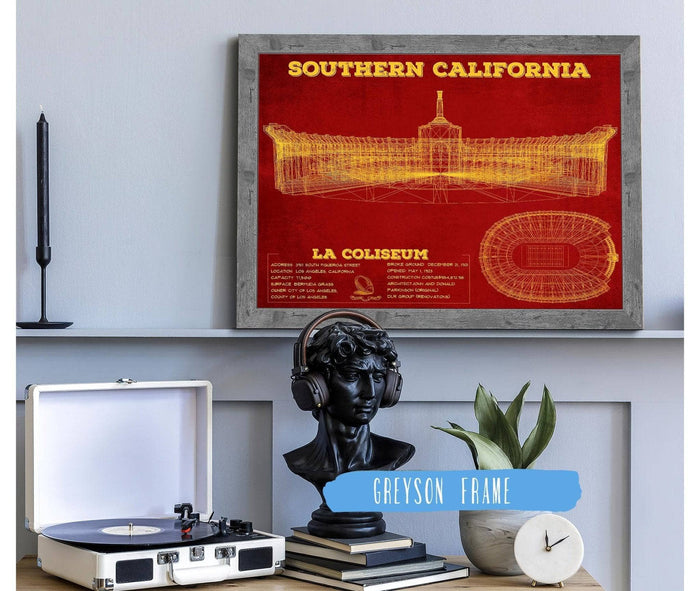 Cutler West College Football Collection Vintage USC Trojans - LA Coliseum Blueprint Art Print
