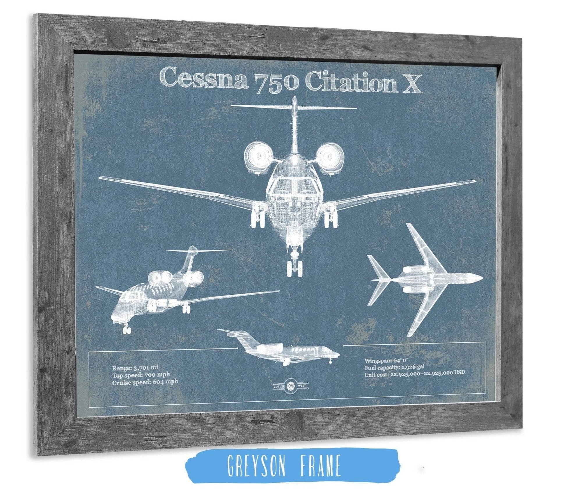 Cutler West Cessna Collection 14" x 11" / Greyson Frame Cessna 750 Citation X Original Blueprint Art 845000220_49998
