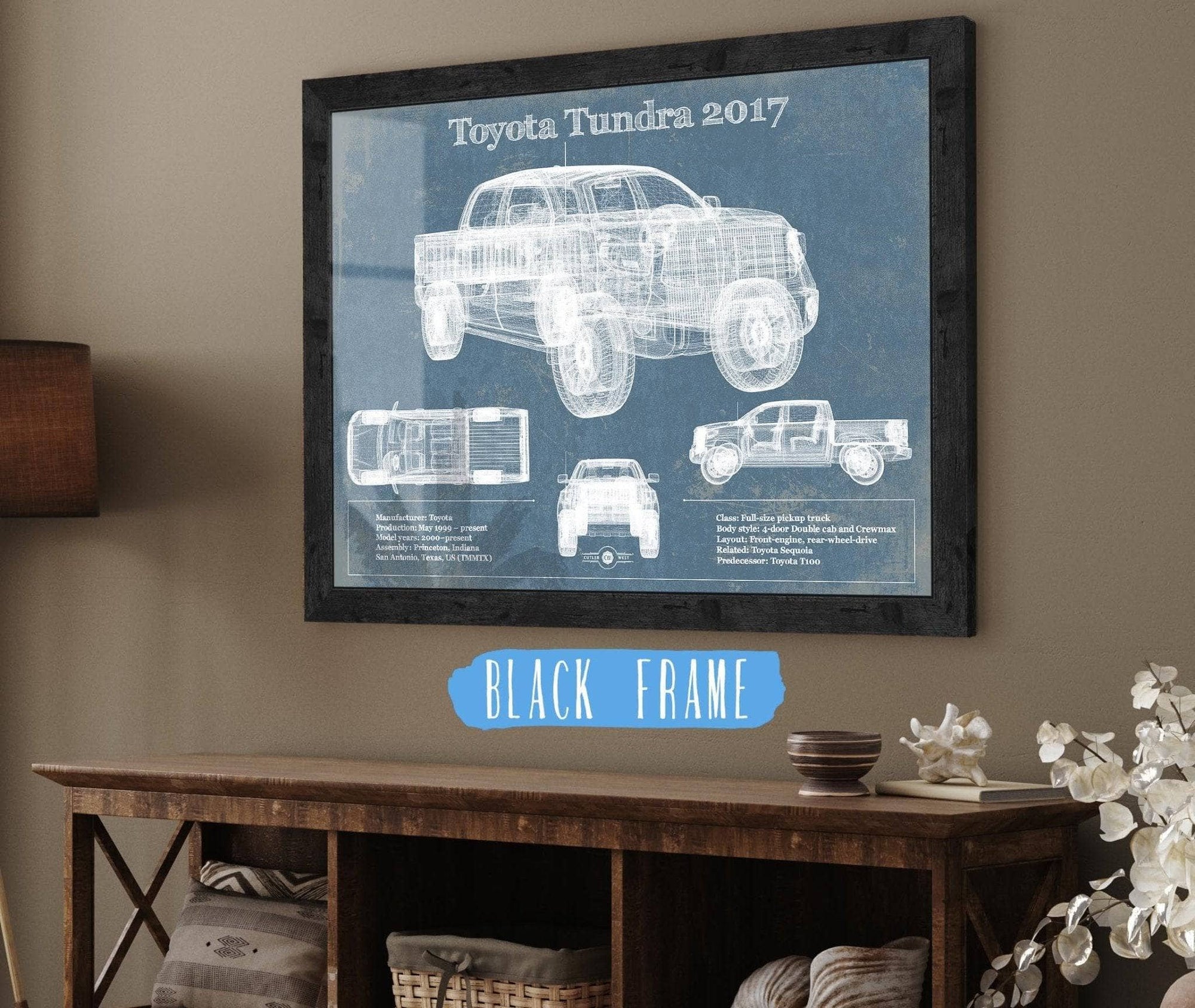Cutler West Toyota Collection 14" x 11" / Black Frame Toyota Tundra 2017 Vintage Blueprint Auto Print 845000301_7388