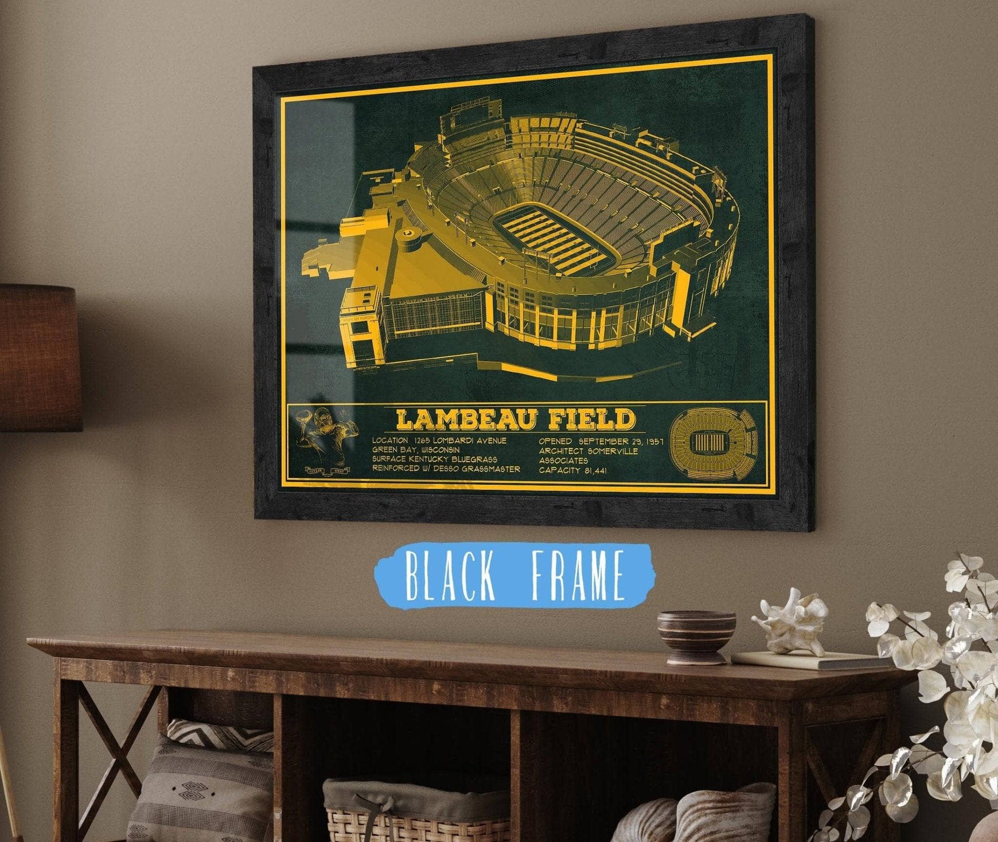 Cutler West Pro Football Collection 14" x 11" / Black Frame Green Bay Packers - Lambeau Field Vintage Football Print 698877220-TEAM