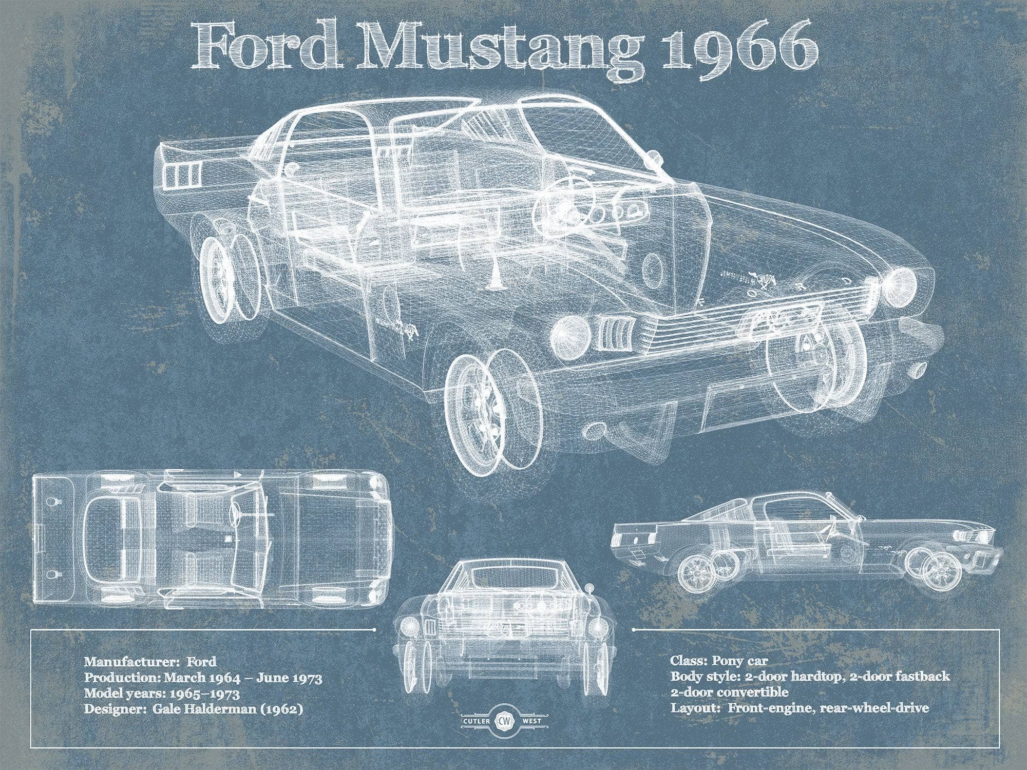 Cutler West Ford Collection 14" x 11" / Unframed Ford Mustang 1966 Original Blueprint Art 845000229-TOP