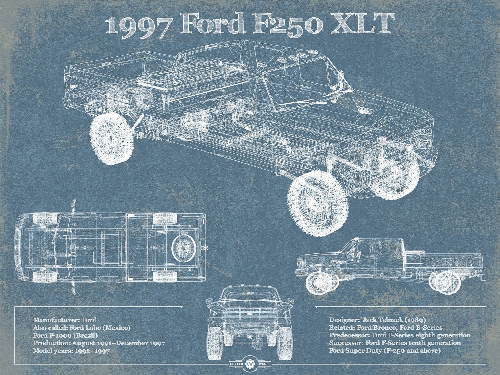 Cutler West Ford Collection 1997 Ford F250 XLT Vintage Blueprint Auto Print