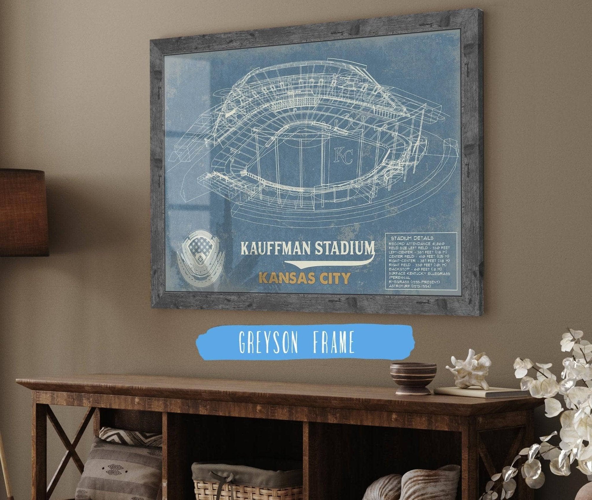 Cutler West Baseball Collection 14" x 11" / Greyson Frame Kansas City Royals Kauffman Stadium Vintage Baseball Print 694509217-TOP