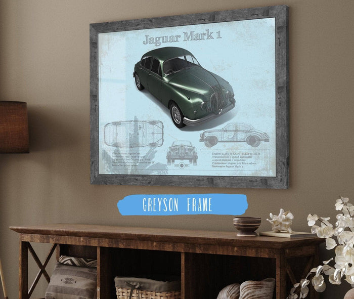 Cutler West Jaguar Collection 14" x 11" / Greyson Frame Jaguar Mark 1 (Dark Green) Blueprint Vintage Auto Print 933311119_17613