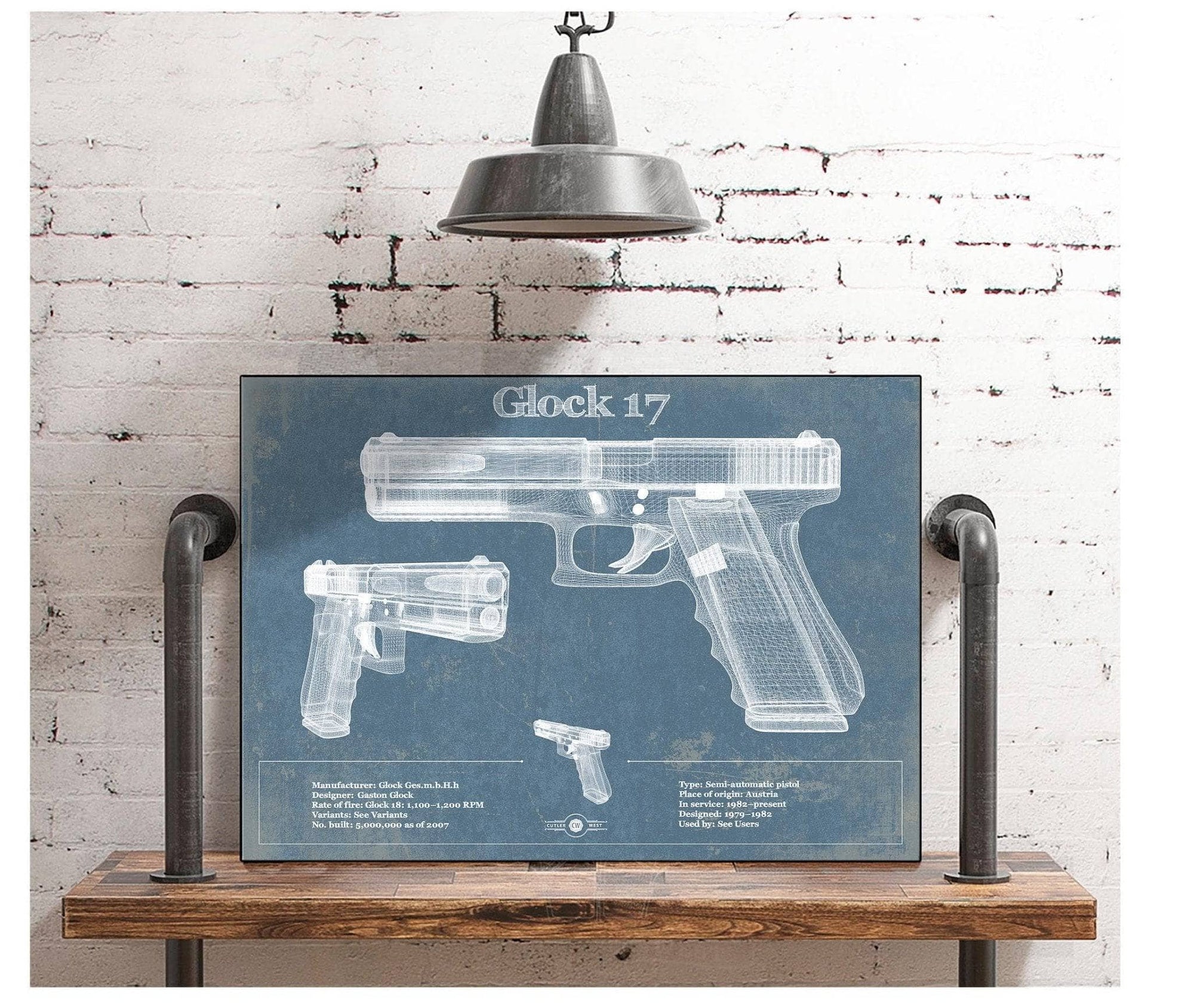 Cutler West Military Weapons Collection Glock 17 Blueprint Vintage Gun Print